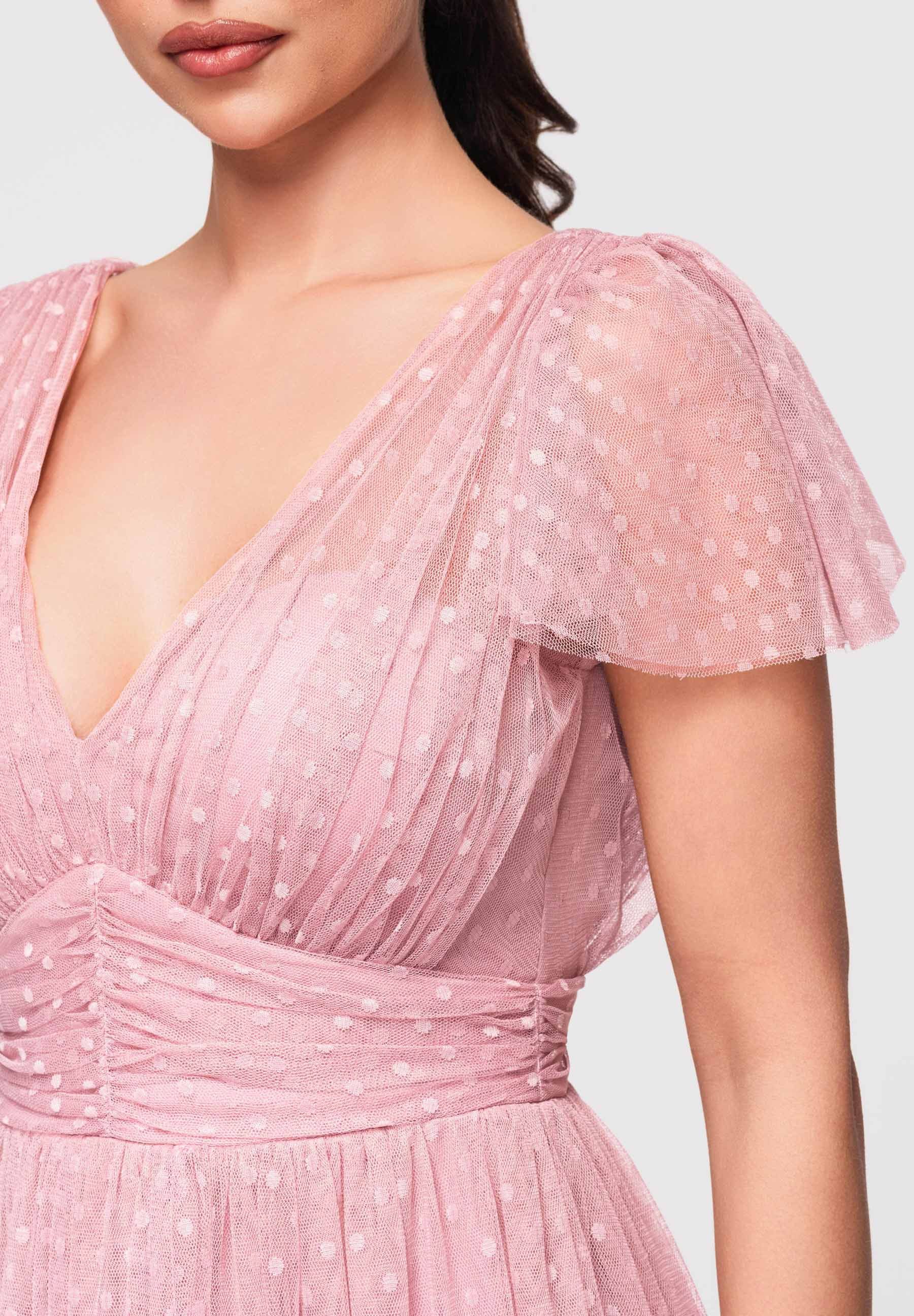 OMBRE Abendkleid Midi Kleid Ausgestellt V-Ausschnitt Cocktailkleid Dark pink L (kein Set, 1-tlg) Mehrlagige Konstruktion, transparente Netzstruktur – Bild 3 von 5