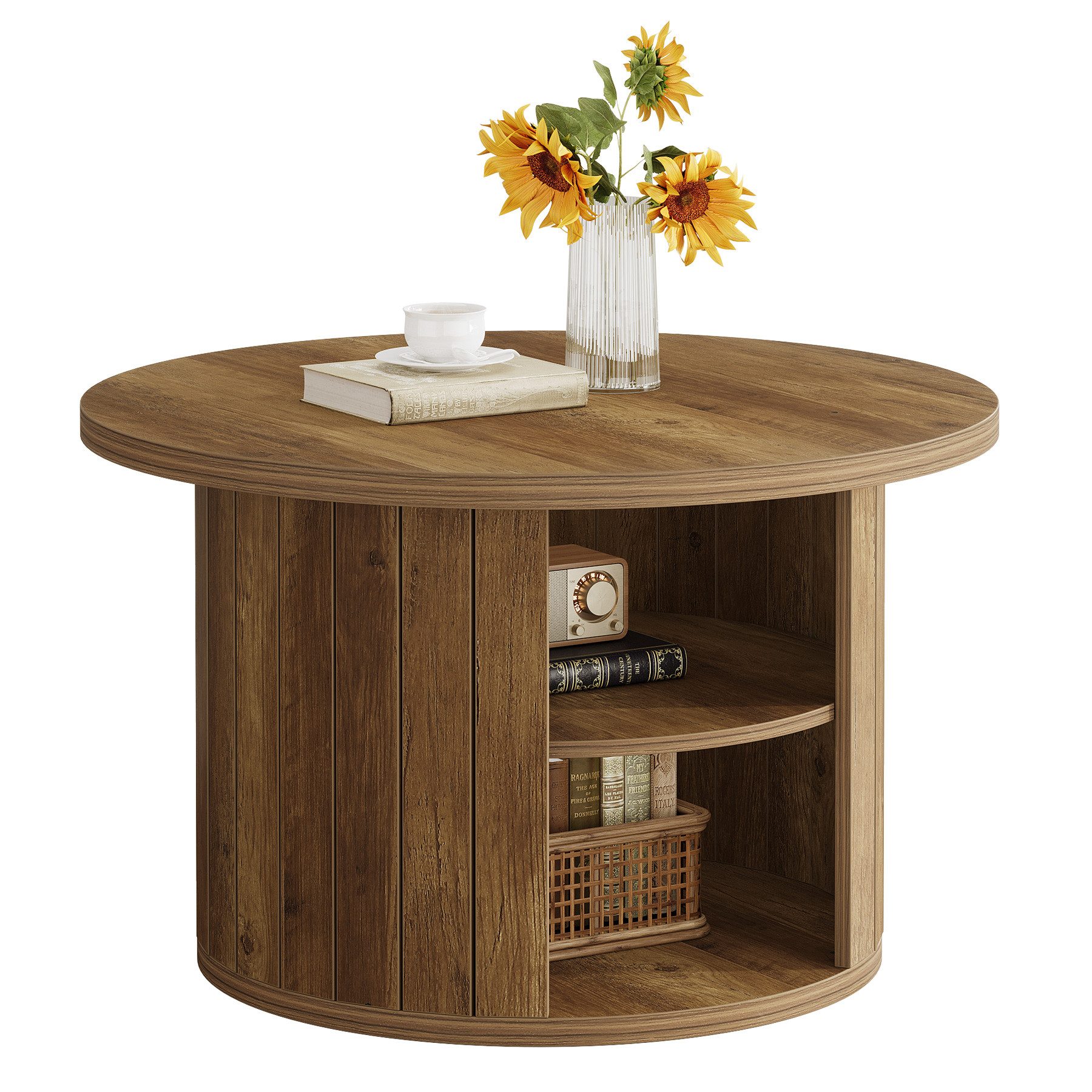 Tribesigns Couchtisch Runde 80cm Industrial 2-Tier-Kreis Wohnzimmertisch mit Lagerung Regale