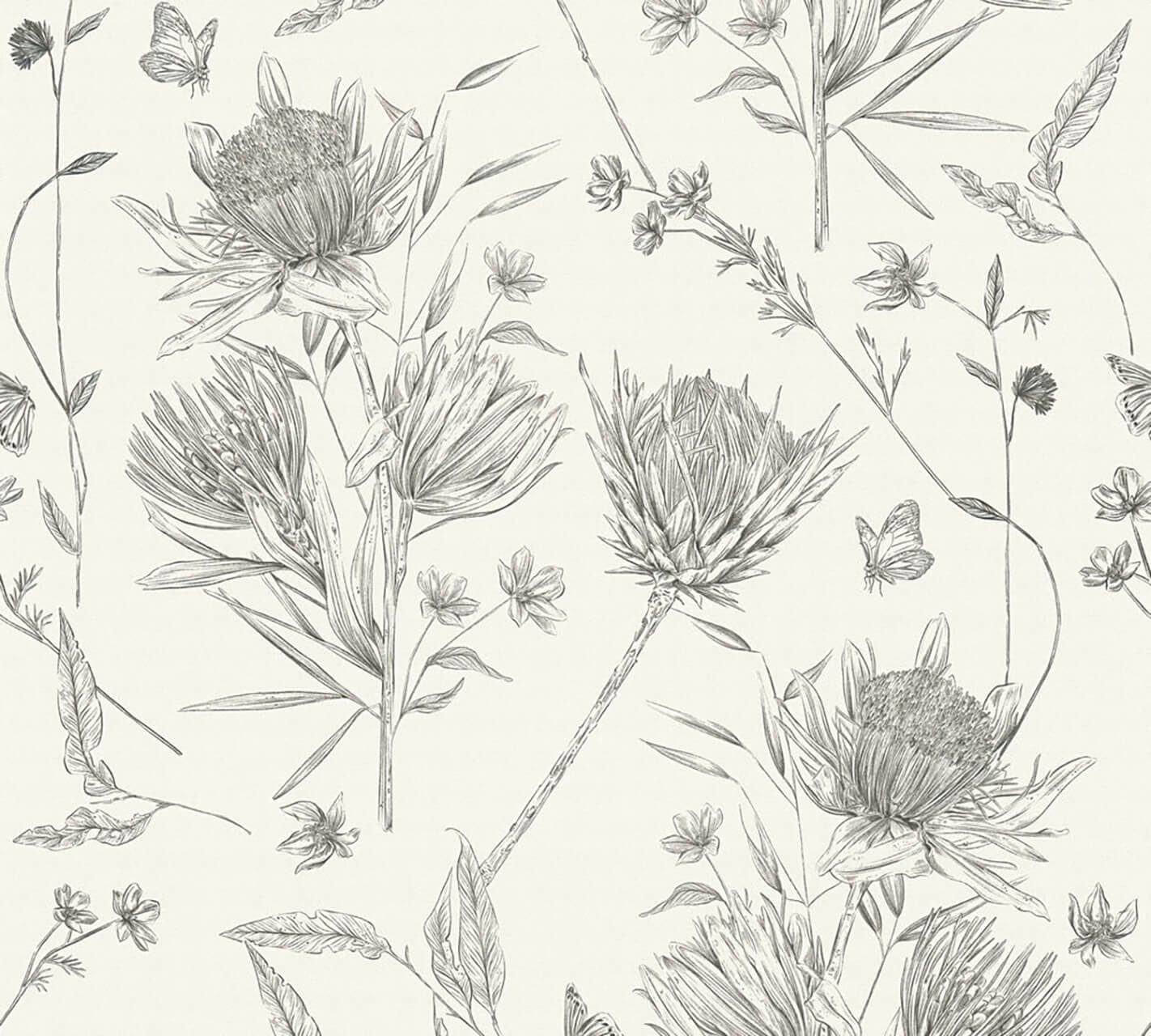KUNSTLOFT Vliestapete m, Serenade matt, lichtbeständige grau, Design halb-matt, Wildflower Tapete weiß 0.53x10.05
