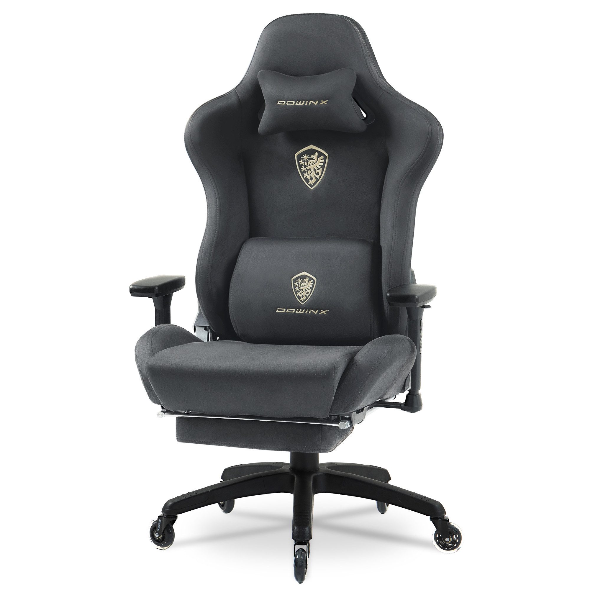 Dowinx Gaming-Stuhl Atmungsaktiver und Ergonomischer Bürostuhl aus Mikrofaser-Velours (Packung), Mikrofaser-Velours, Ausziehbarer Fußstütze, Armlehnen Verstellbar