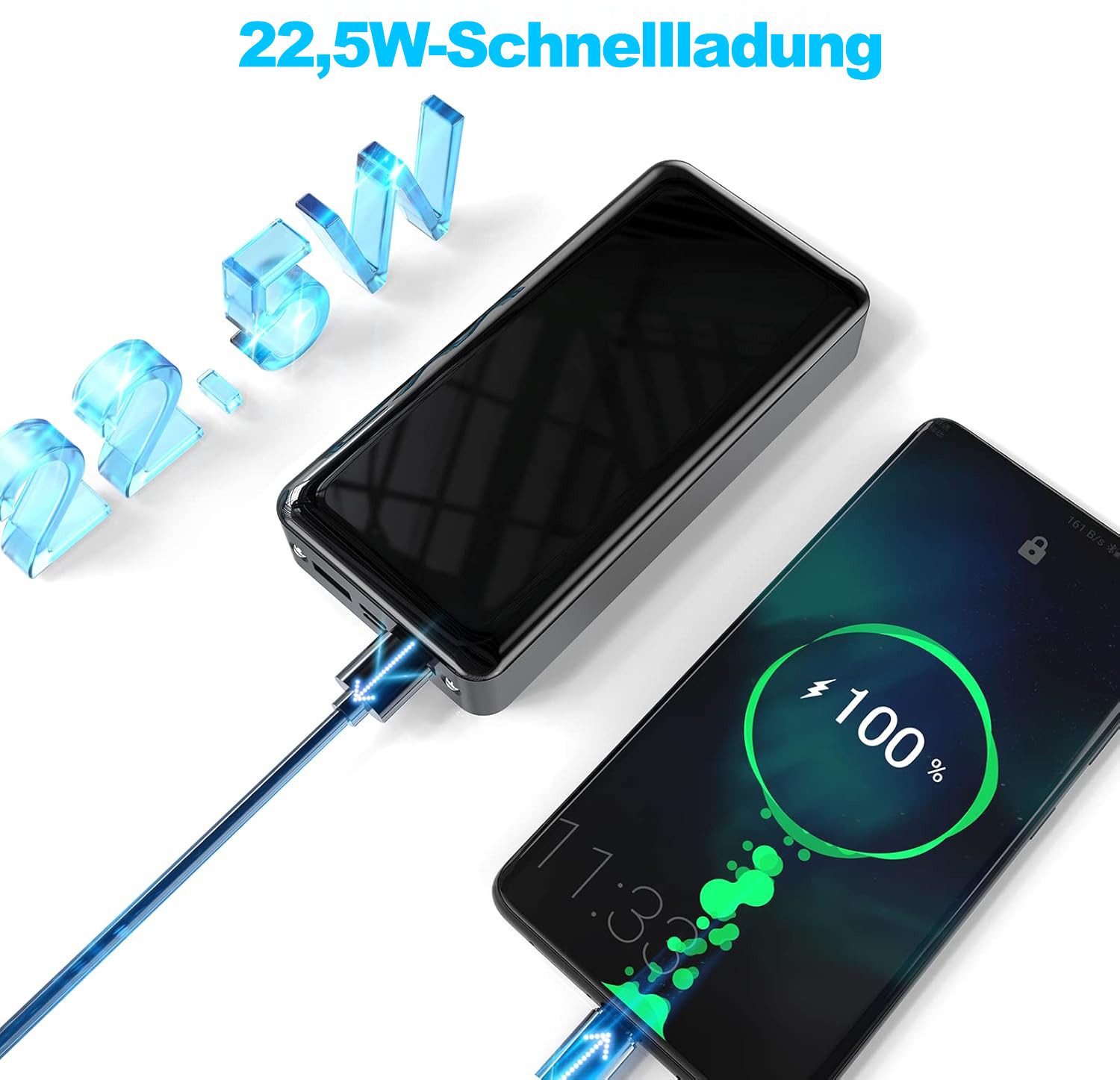 Pdgrid 24000 mAh 22,5 W 4 Ausgänge mit LED-Display Externe-Batterie Powerbank 4 Ausgänge: 2x USB-A, 1×Type-C, 1×Micro 24000 mAh, Aufladen Ladegerät