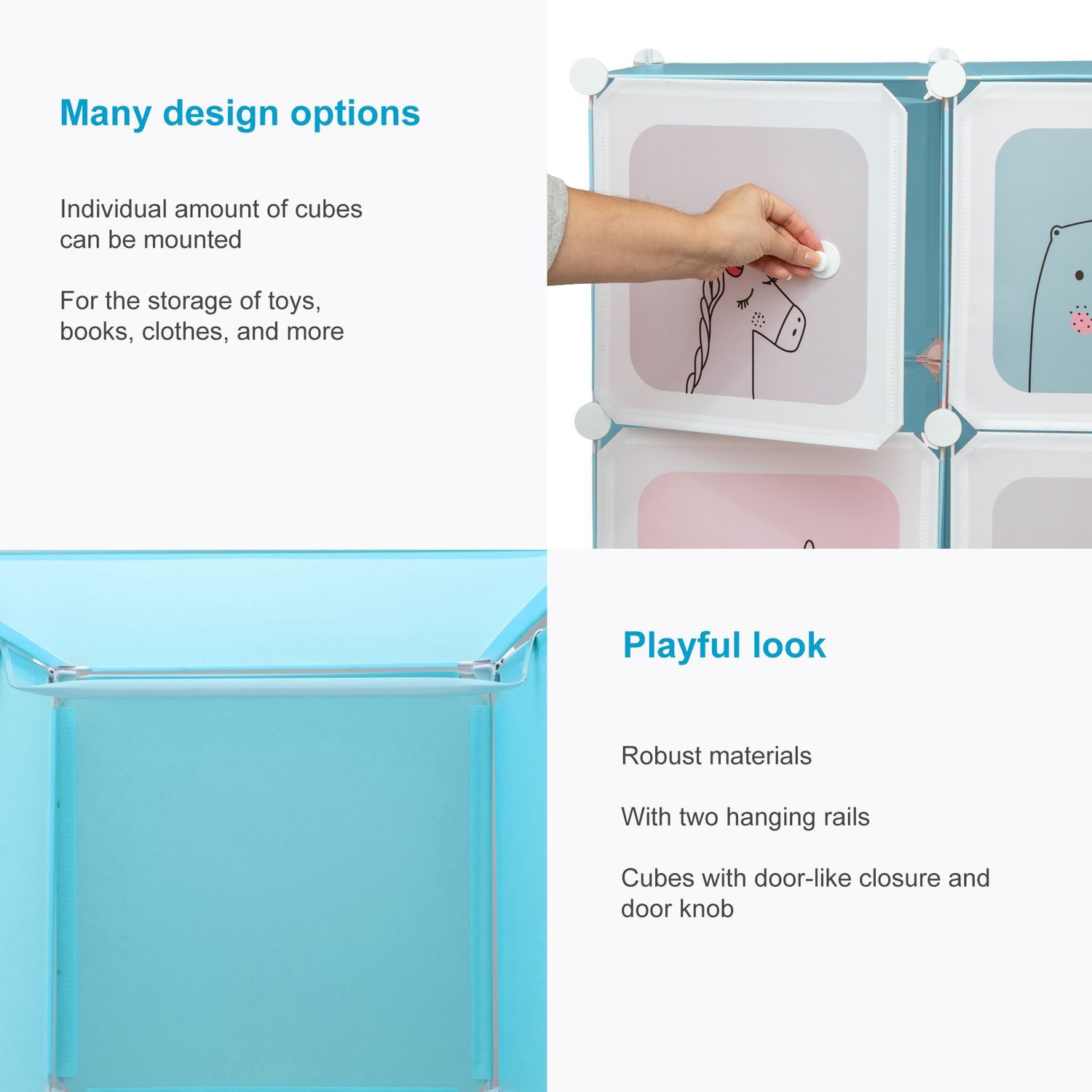 Intirilife Steckregal, 1-tlg., Kleiderschrank DIY Steckregal mit 12 Türen Kinder mit 2 Kleiderstangen