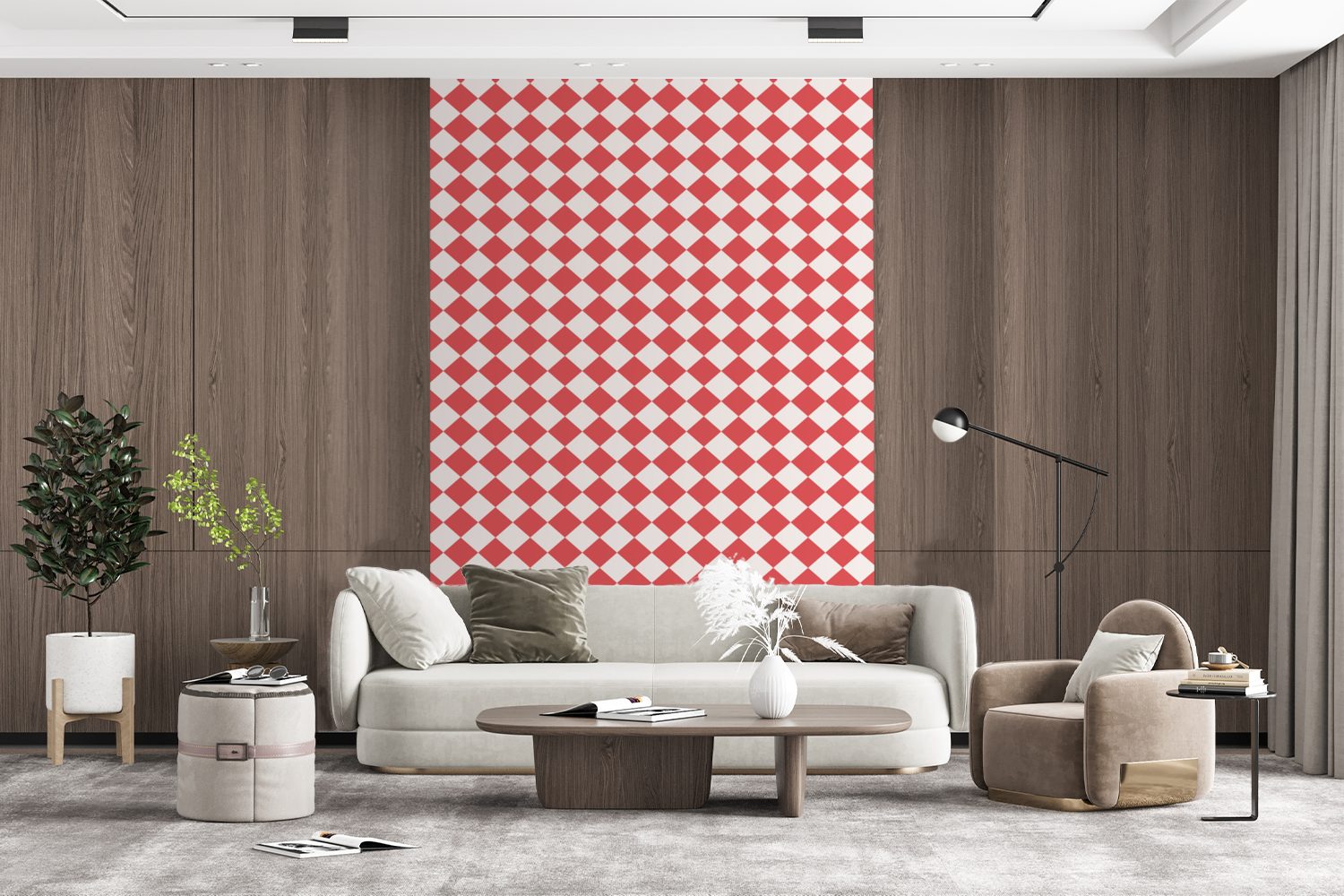 MuchoWow Weiß Rot Wohnzimmer, Muster, Wandtapete für - Matt, (3 St), Vinyl Tapete bedruckt, Montagefertig - Fototapete