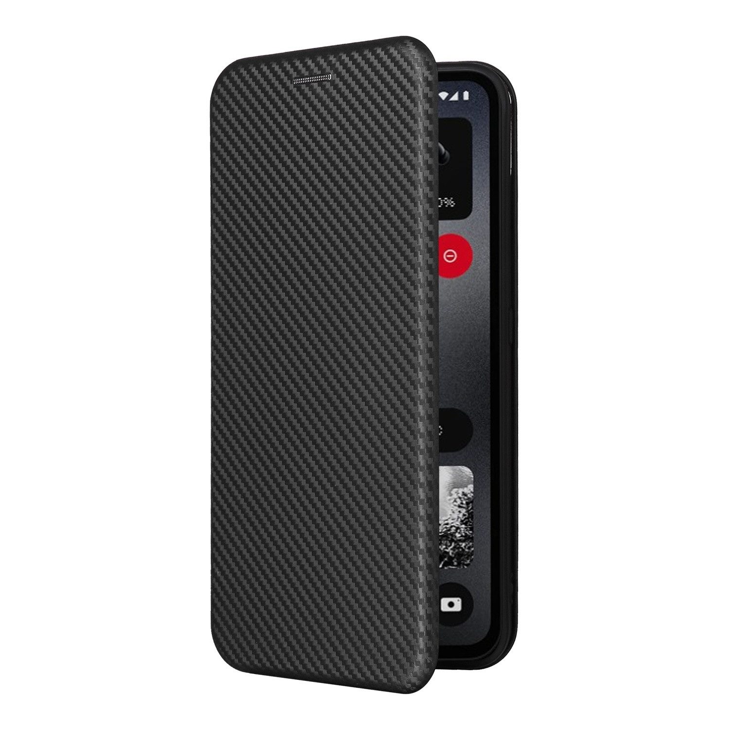 Wigento Smartphone-Hülle Für Nothing CMF Phone 1 Carbon Faser Flip Design Schutz Hülle Schwarz, Carbon Faser Flip Schutzhülle mit Kartenfach und Ständer