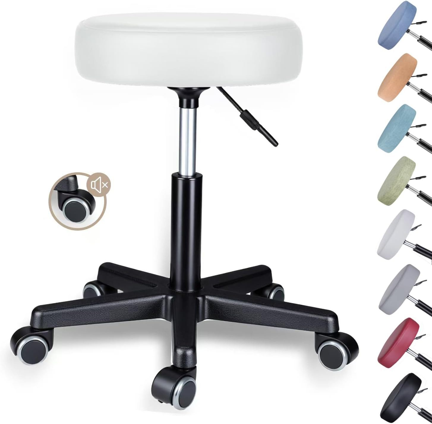 Zedelmaier Hocker Drehhocker Bürohocker Barhocker Arbeitshocker Polsterung, 44-58cm Höhenverstellbarer, 360°drehbar mit 5 Rollen