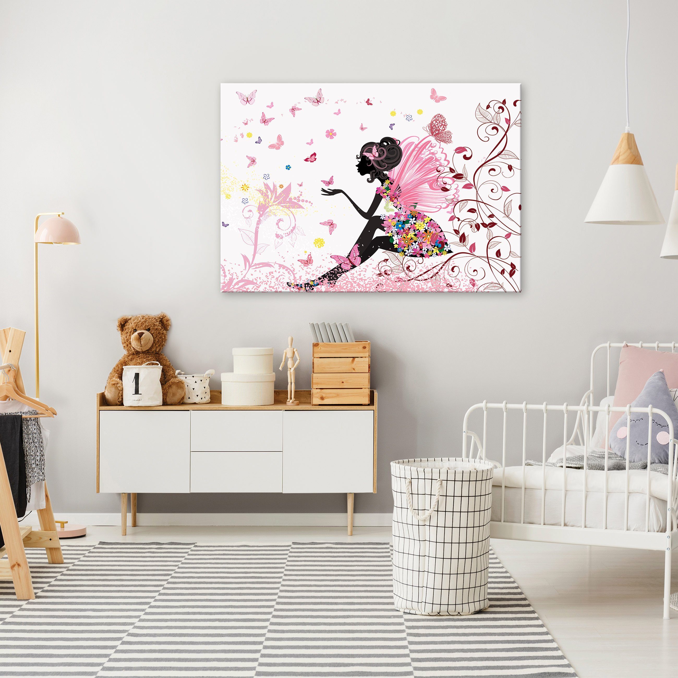 Wallarena Leinwandbild Kinderzimmer Mädchen Fee Blumen Schmetterlinge Baby günstig online kaufen