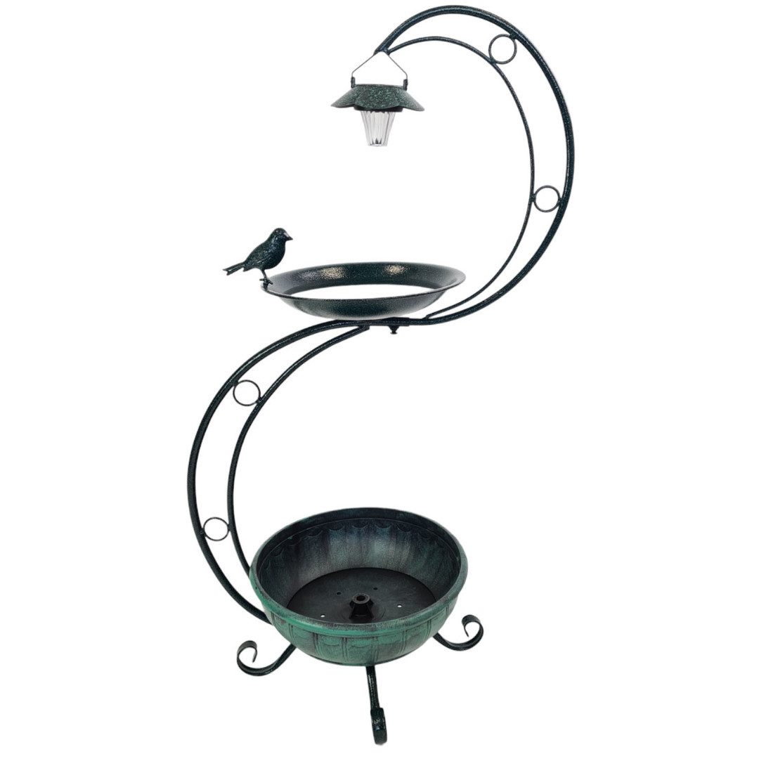 abc HOME Vogeltränke mit Pflanzständer, LED, Solarpanel, Lichtsensor, 88 cm H