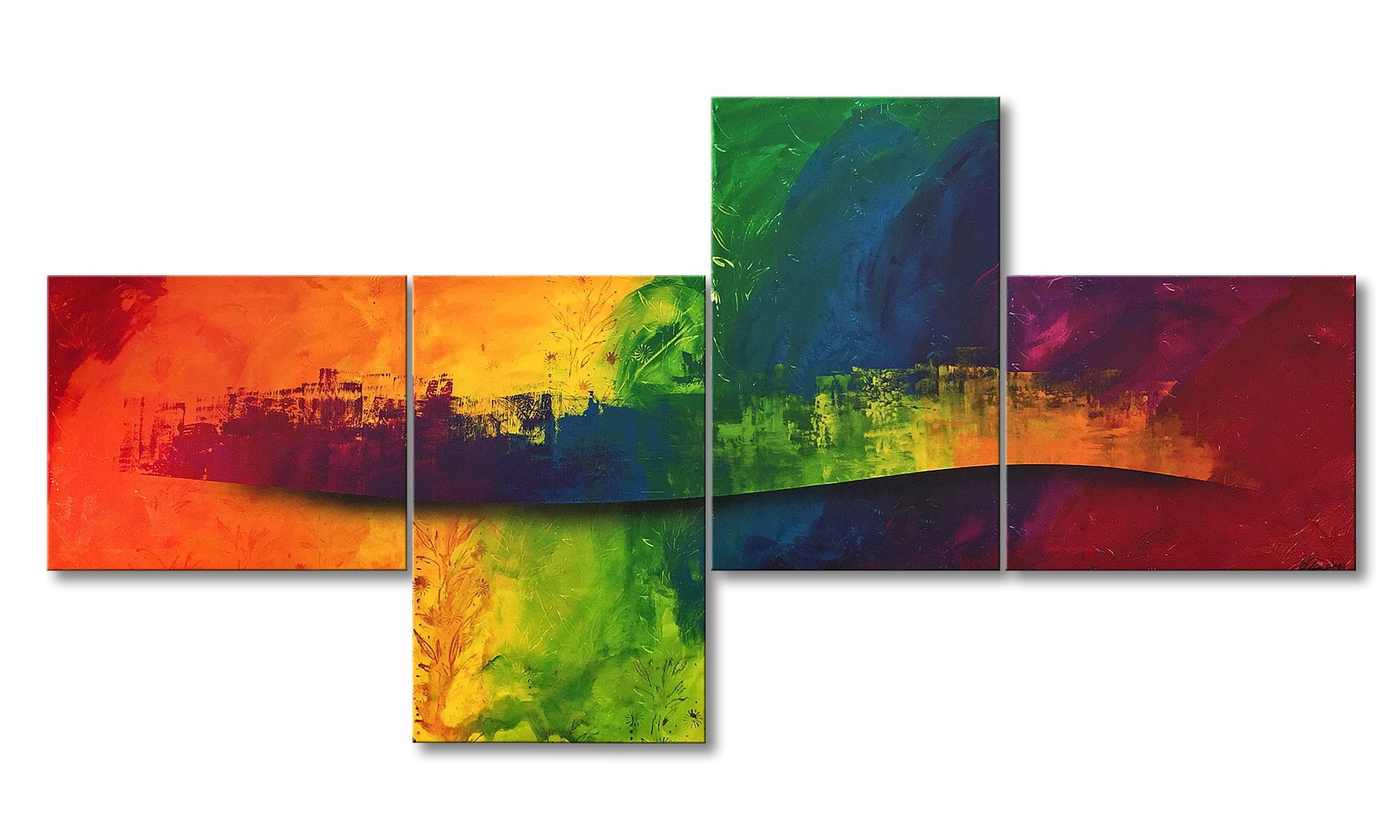 WandbilderXXL XXL-Wandbild Flowing Rainbow 220 x 110 cm, Abstraktes Gemälde, handgemaltes Unikat