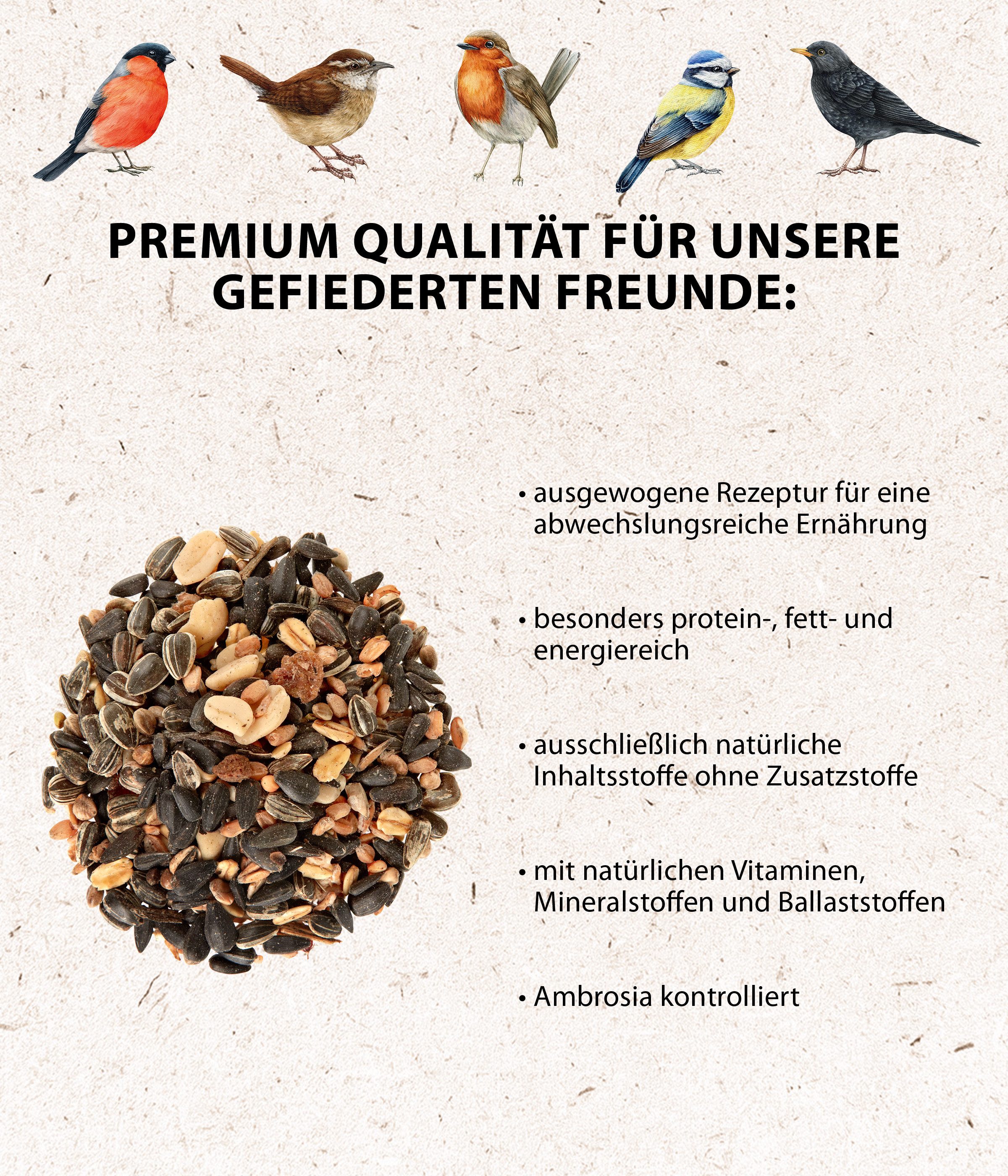 Dehner Natura Premium Wildvogel Streufutter, versch. Größen, Hauptfutter für: Gartenvögel, Wildvogel, für verschiedenen Vogelarten wie Amsel, Spatz