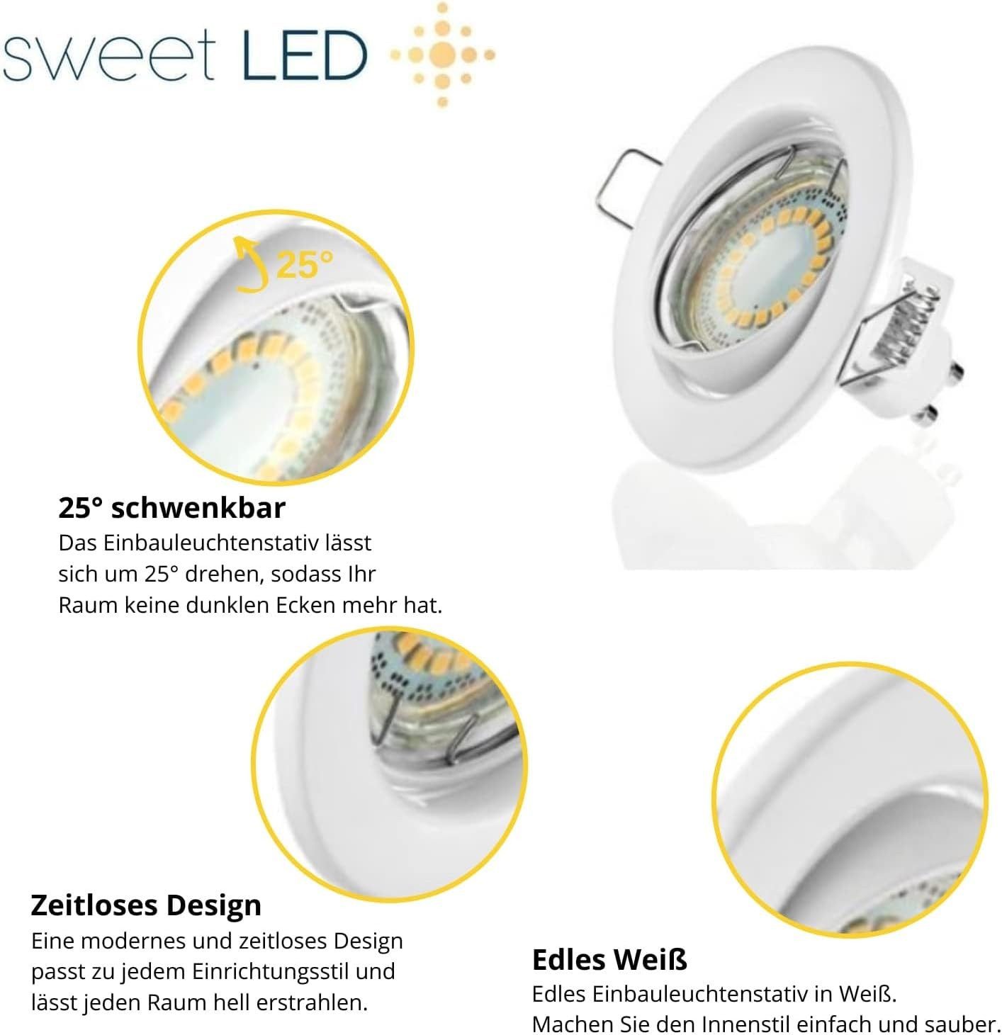 Sweet LED LED Einbaustrahler GU10 5W 230V Deckenstrahler 12er Set Weiß Schwenkbar 3000K Einbauspots, Deckenspots, Deckenstrahler,Einbauleuchten