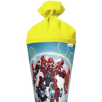 Roth Schultüte Dynamic Robot mit Folieneffekt, 70 cm, rund, mit gelbem Filzverschluss, Rot(h)-Spitze