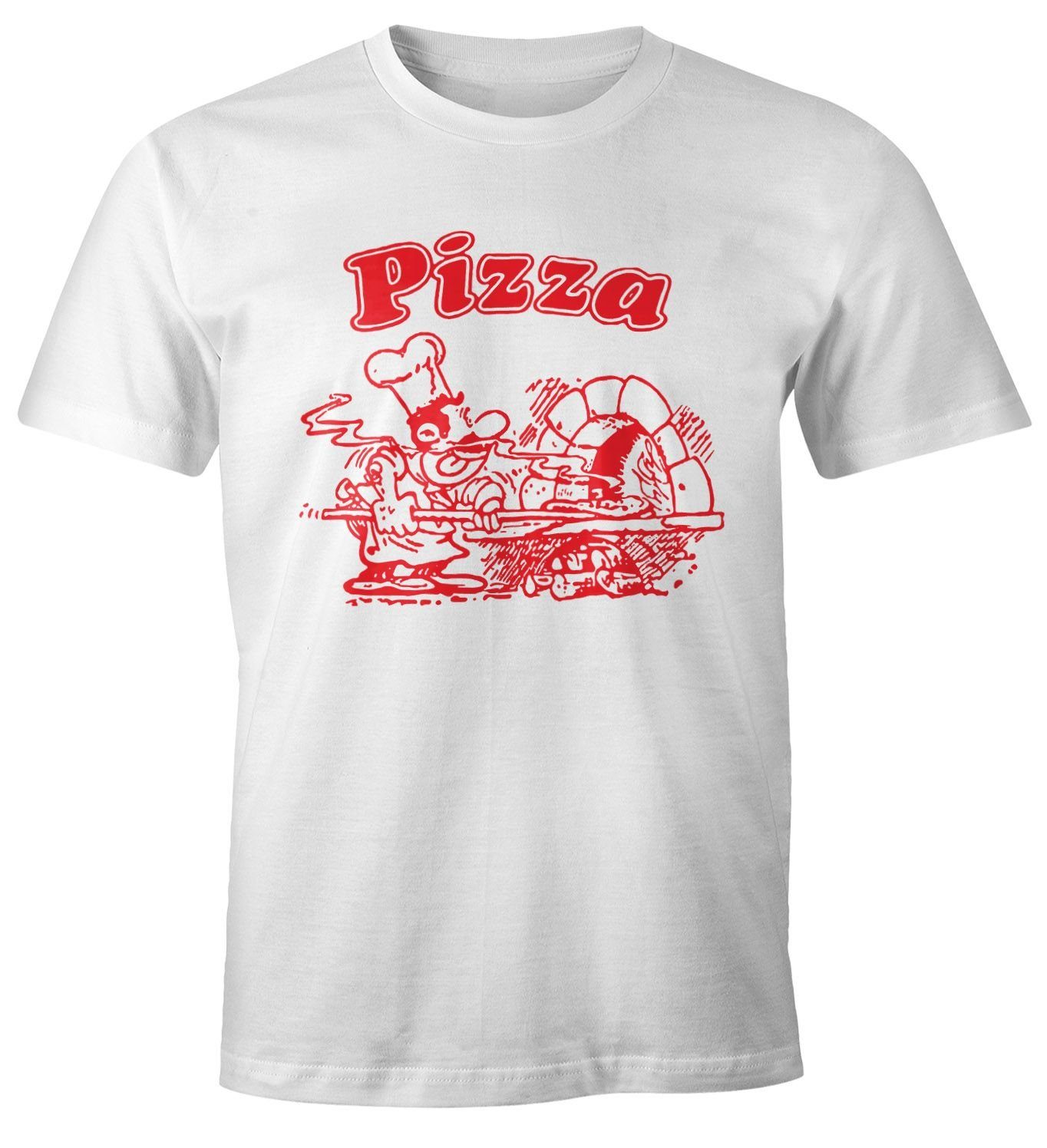 MoonWorks Print-Shirt Pizza Shirt Schachtel Motiv Italiano Italien Fun-Shirt Moonworks® mit Print weiß | T-Shirts