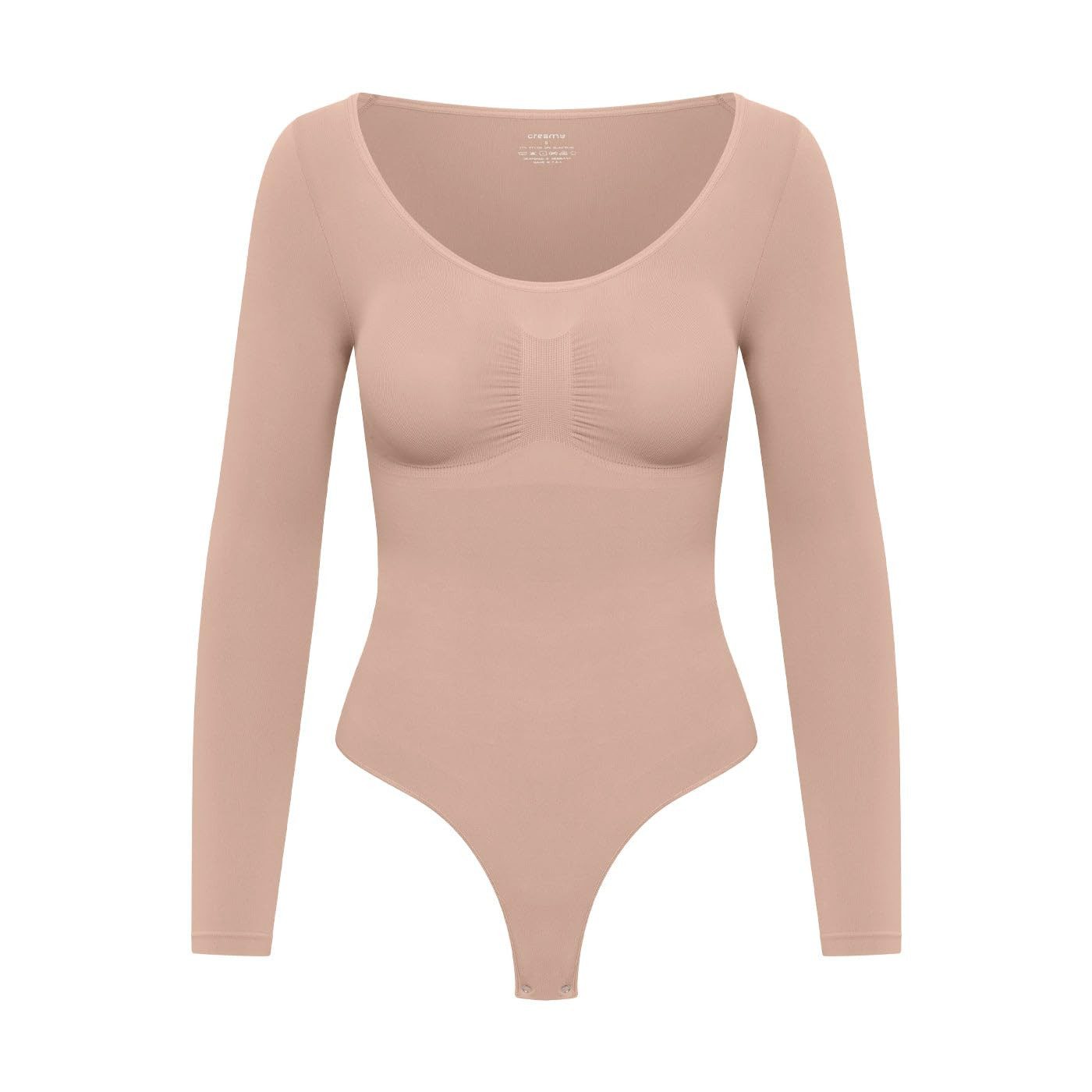 cfab (creamy fabrics) Miederbody Bodysuit Sculpting Shapewear Longsleeve mit String-Beige-4XL (1-tlg) Figurformend