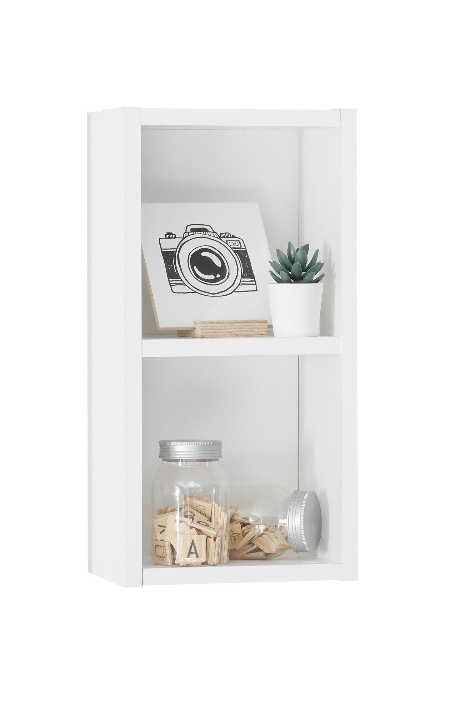 PREISBRECHER Hängeregal Filou, 2 Fächer, Weiß, Dekorfolie - 25x50x20cm (BxHxT)