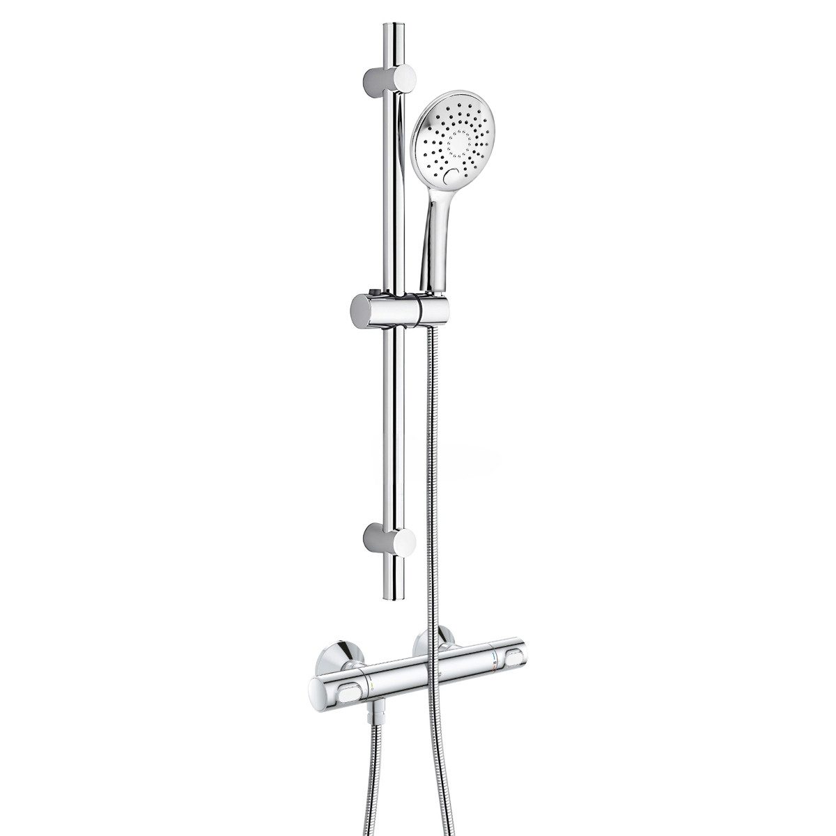 Grohe Duscharmatur Precision Flow Thermostat Set mit Aloni Duschgarnitur 3 Strahl Chrom (Spar-Set) ohne Regendusche, 3 Strahlarten mit SafeStop Sicherheitssperre bei 38°