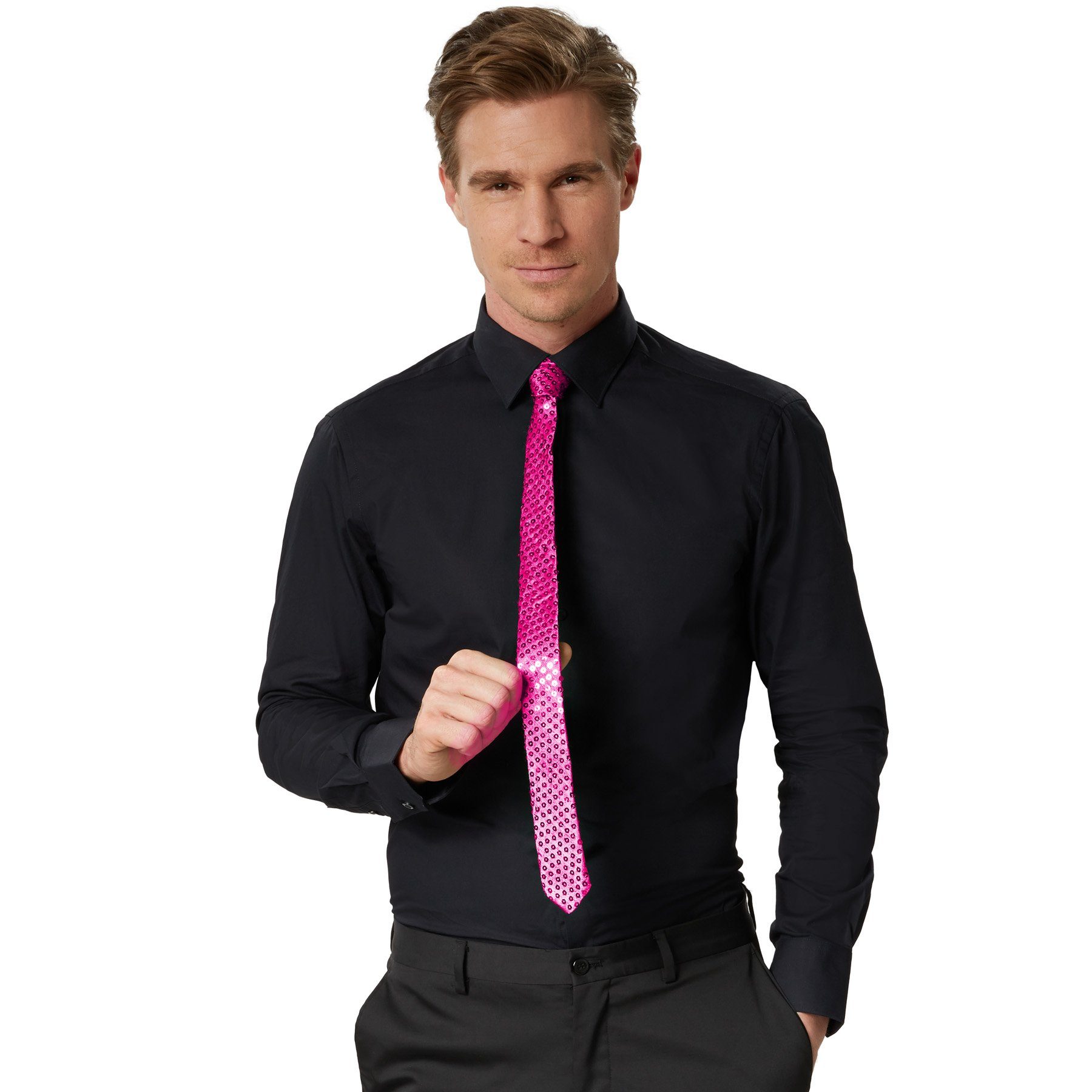 dressforfun Kostüm Faschingskleidung, auch Maskeradenverkleidung, in der Farbe pink, Unisex-Krawatte, Einheitsgröße, Glänzende Pailletten, Ca. 145 cm