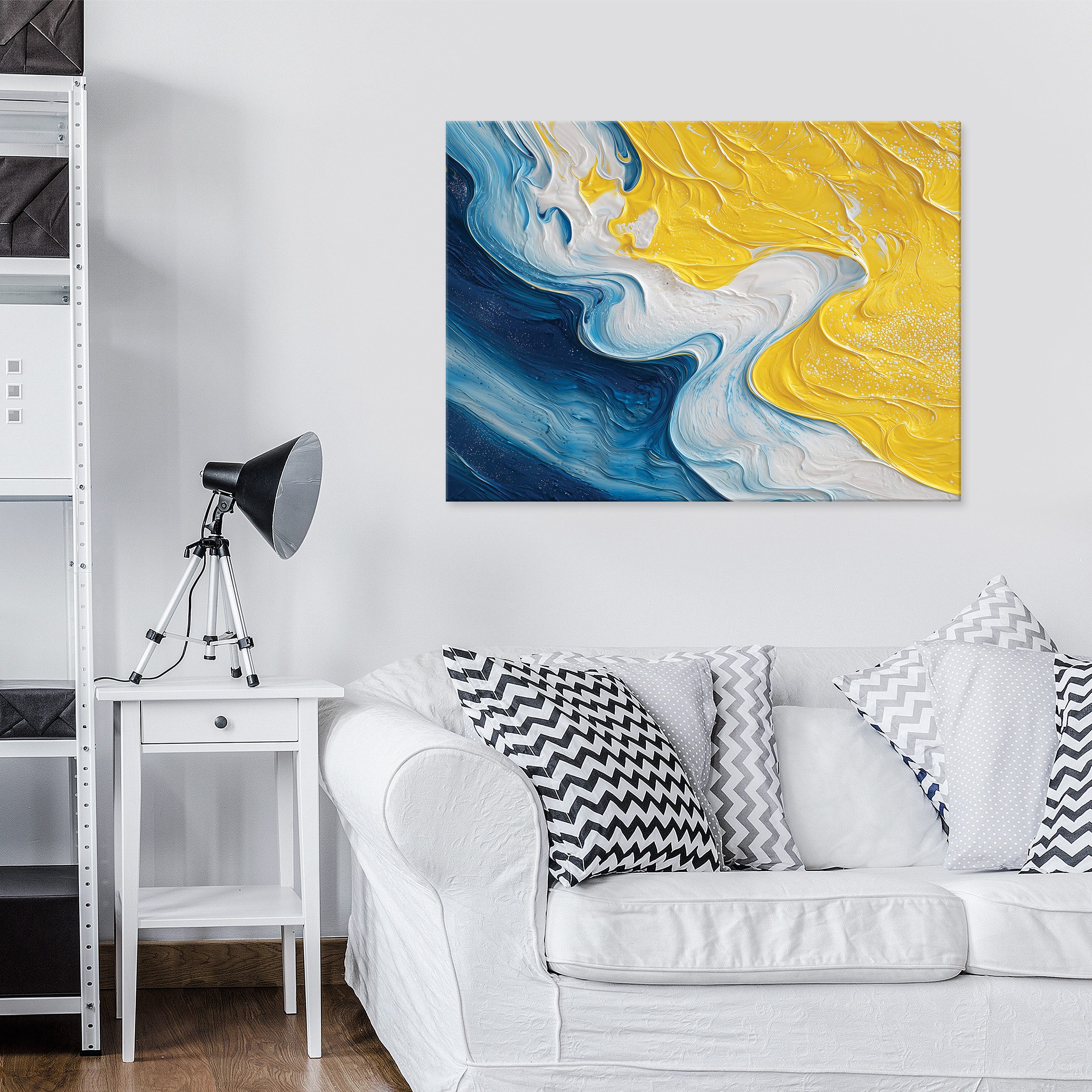 Wallarena Leinwandbild Abstrakt Aquarell - Blau - Modern - Wohnzimmer, Abstrakt, 40x30x2cm