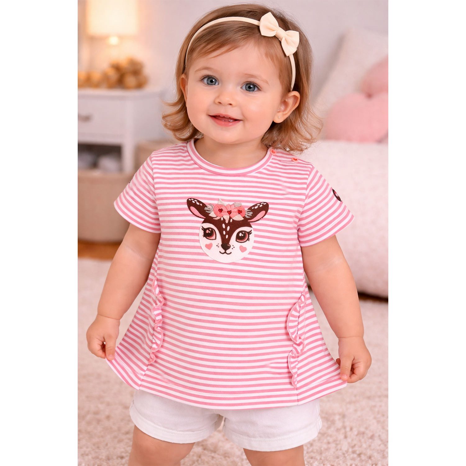 BONDI T-Shirt Mädchen T-Shirt 'Spatzl' mit Reh 86844, Rosa Weiß