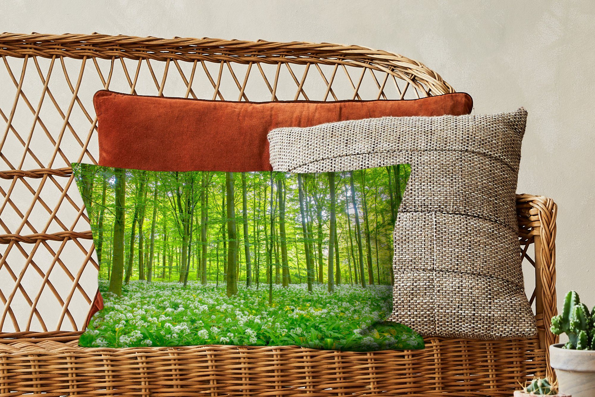 Schlafzimmer MuchoWow - Wald - Dekokissen Zierkissen, Wohzimmer Grün, Dekokissen Bäume Dekoration, mit Füllung,