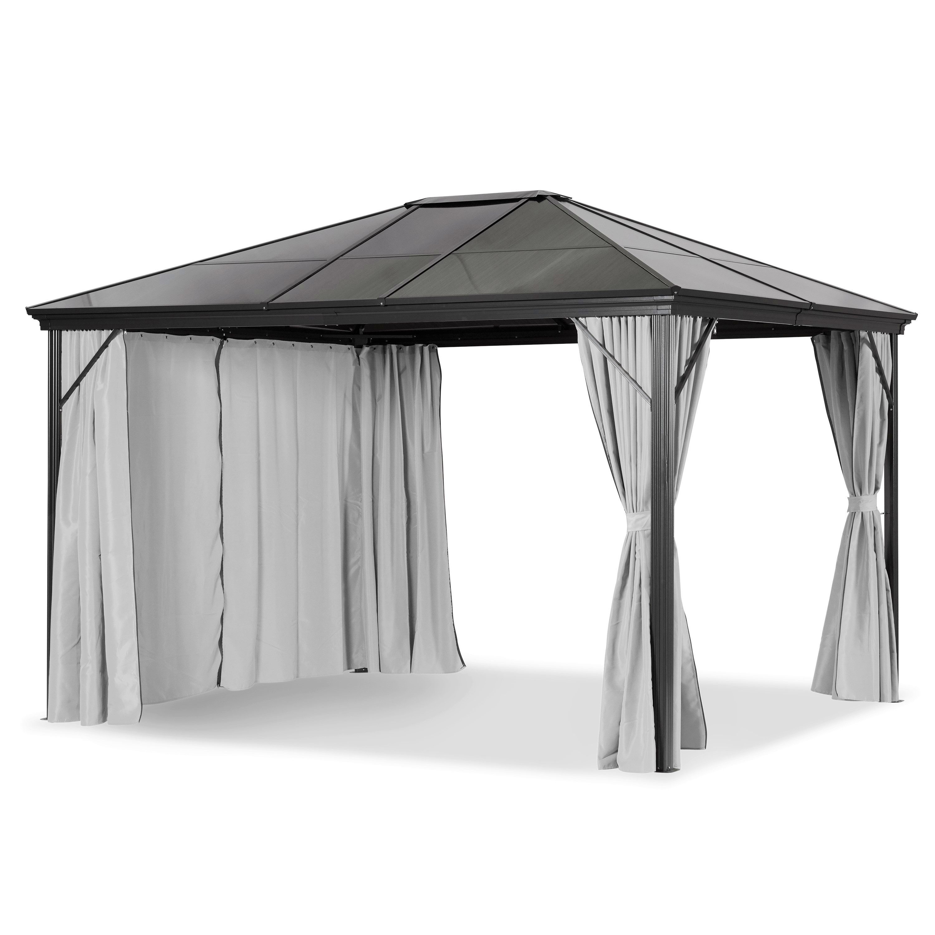 Leco Pavillon Überdachung Stegplatten-Pavillon PROFI-Pavillon 3,65x3 m - sehr stabil, mit 4 Seitenteilen, 365 x 300 x 270 cm