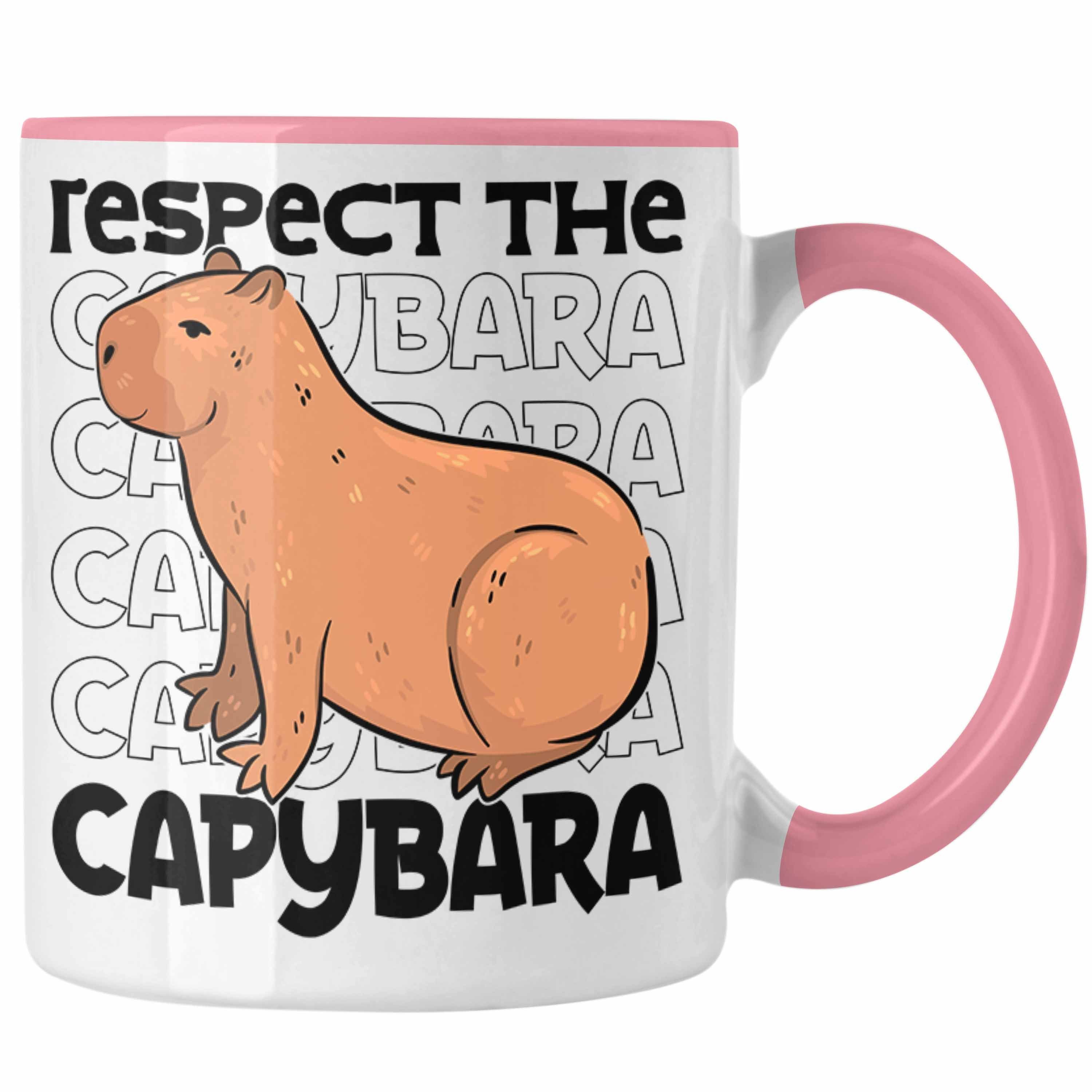 Trendation Tasse Respect The Capybara Tasse Capybara Tier Kaffeetasse Geschenk für Capy Rosa