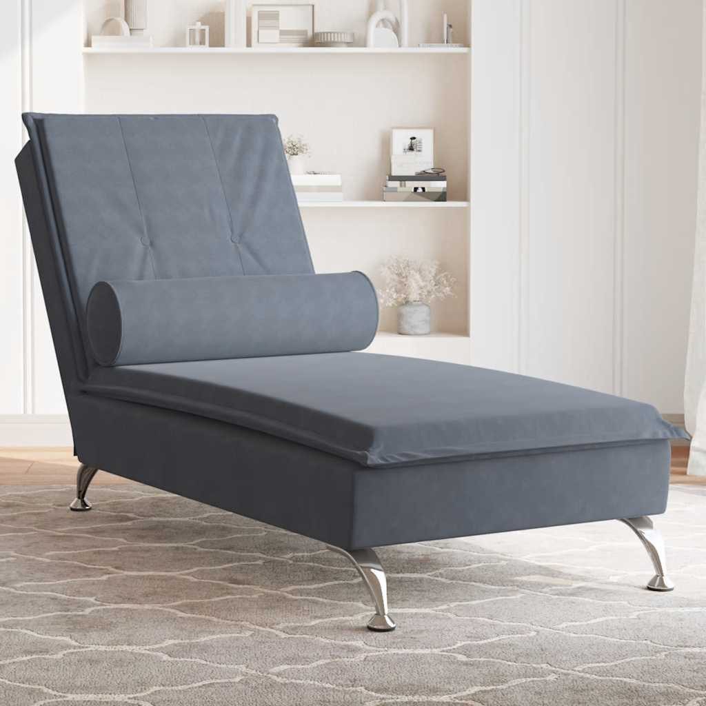 vidaXL Chaiselongue Massage-Chaiselongue mit Nackenrolle Dunkelgrau Samt, 1 Teile