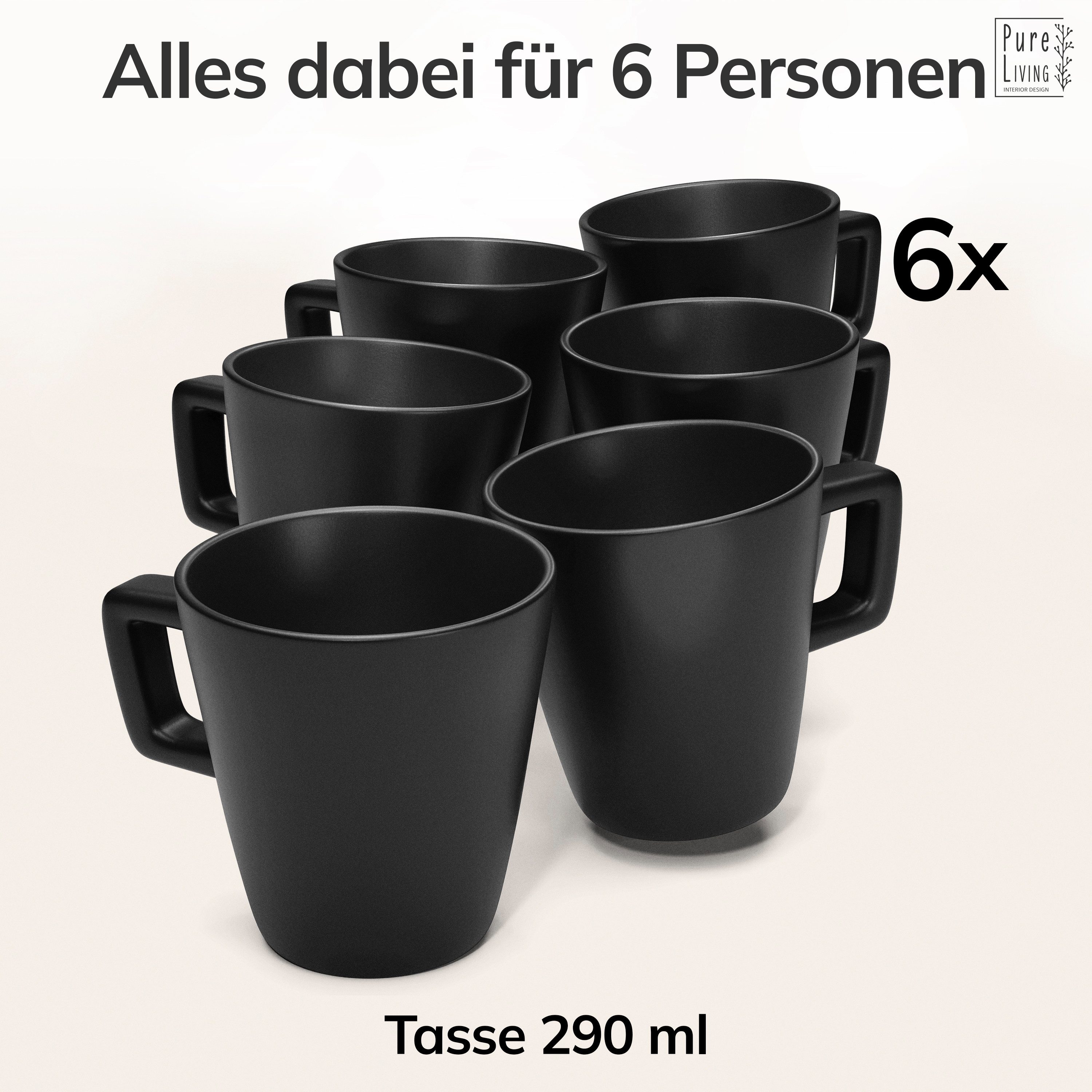 PURE LIVING INTERIOR DESIGN Geschirr-Set Manhattan Becher, 6er-Set, 290 ml, Schwarz, Steingut (6-tlg), 6 Personen, Steingut – Bild 5 von 5