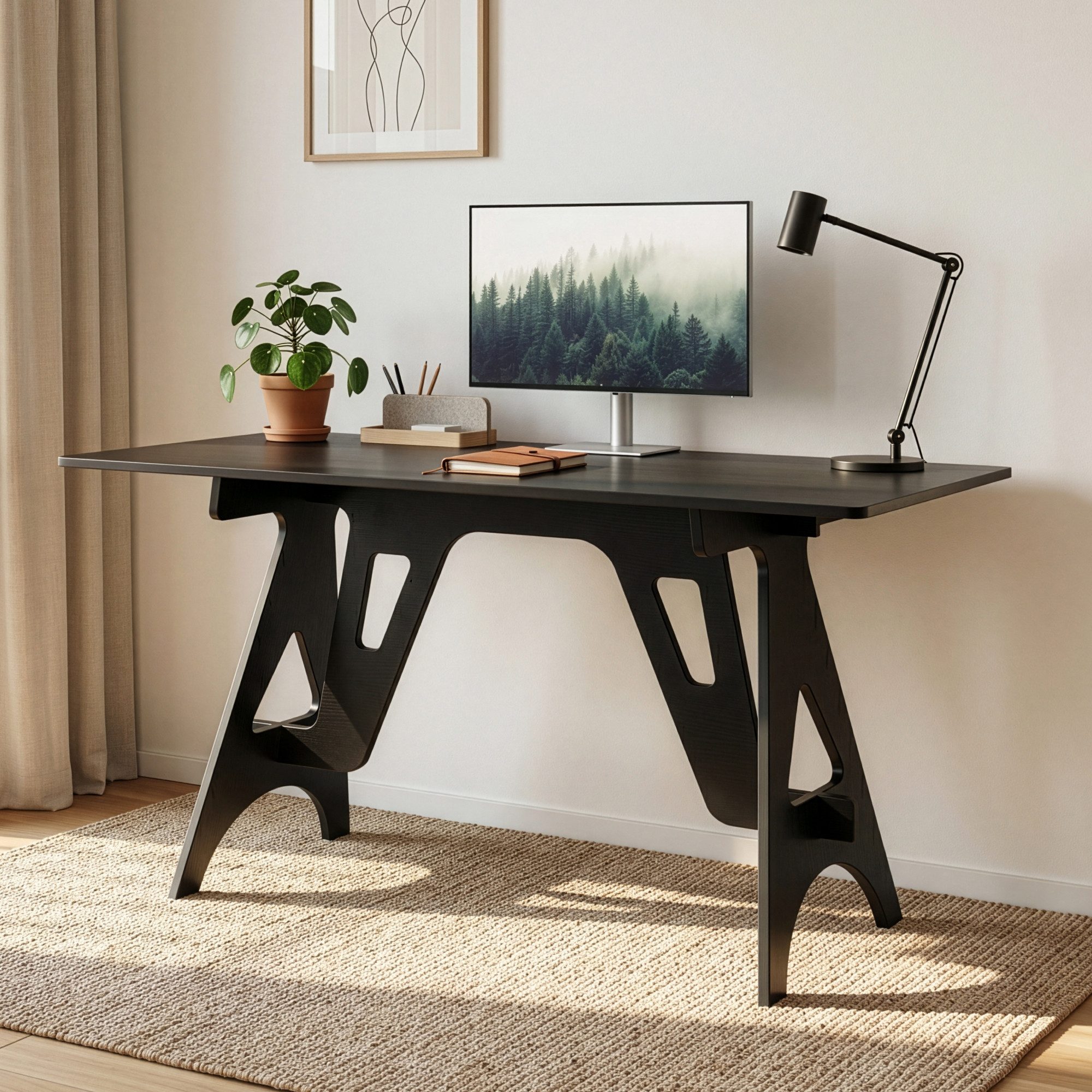 en.casa Schreibtisch, »Bostenenna« 120 x 60 x 75 cm Schwarz mit Holzmaserung