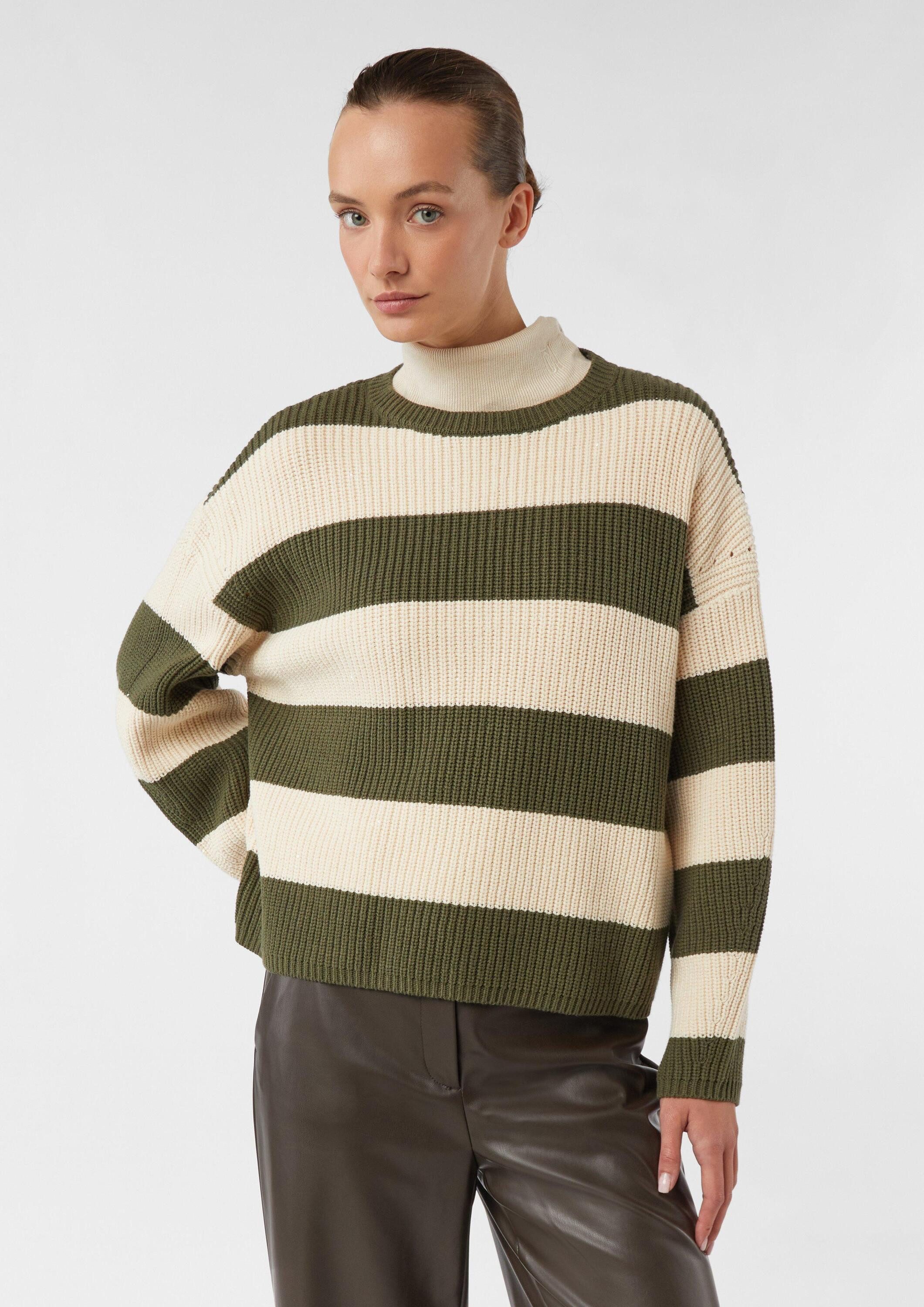 comma Longpullover Strickpullover Ringelpullover aus Grobstrick mit dezenten Pailletten