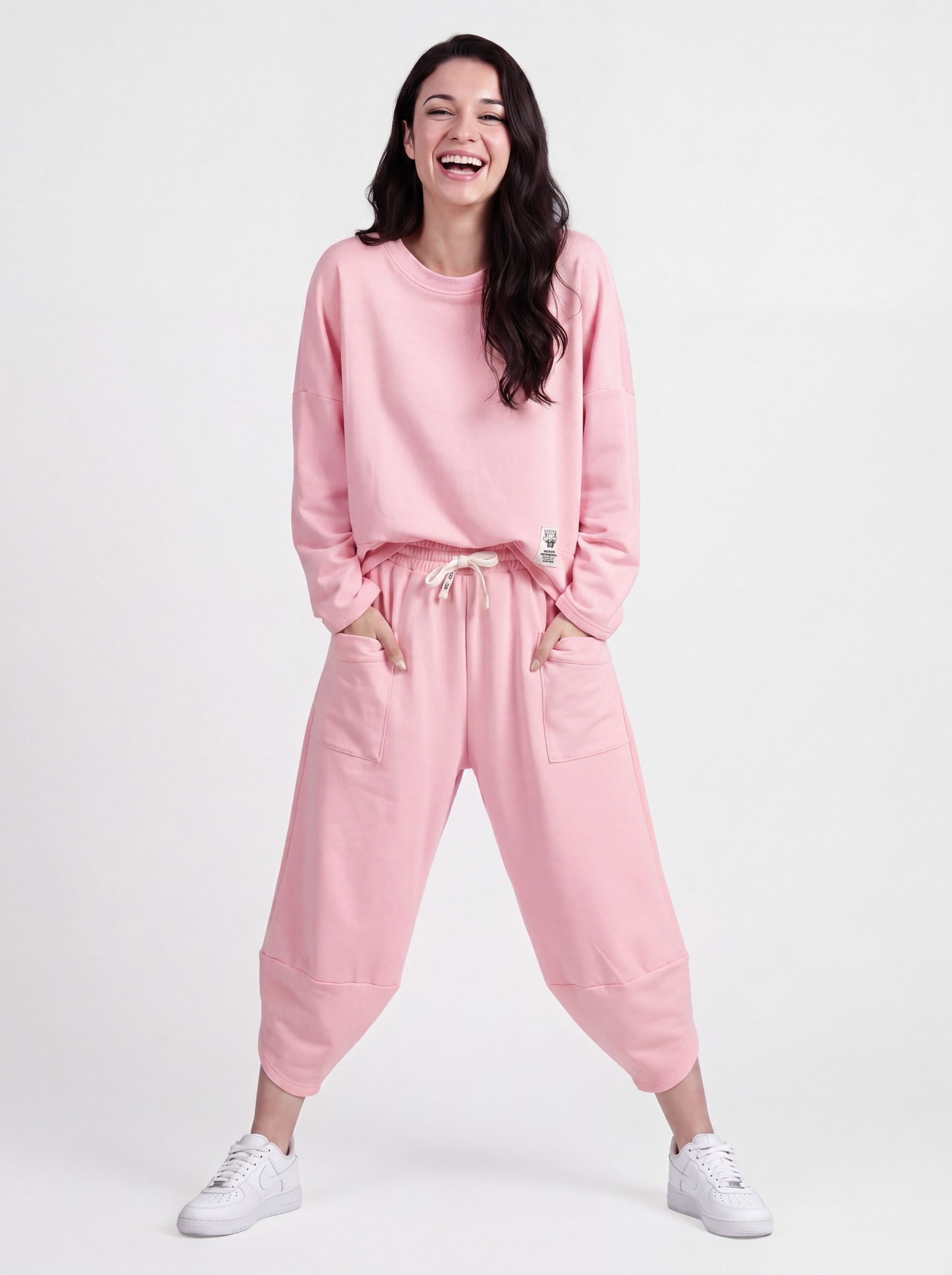 PEKIVESSA Oversized Jersey-Sweatanzug Set mit 7/8-Hose (2-tlg), weicher Jersey Sweatshirt & Sweatpants 2-tlg.