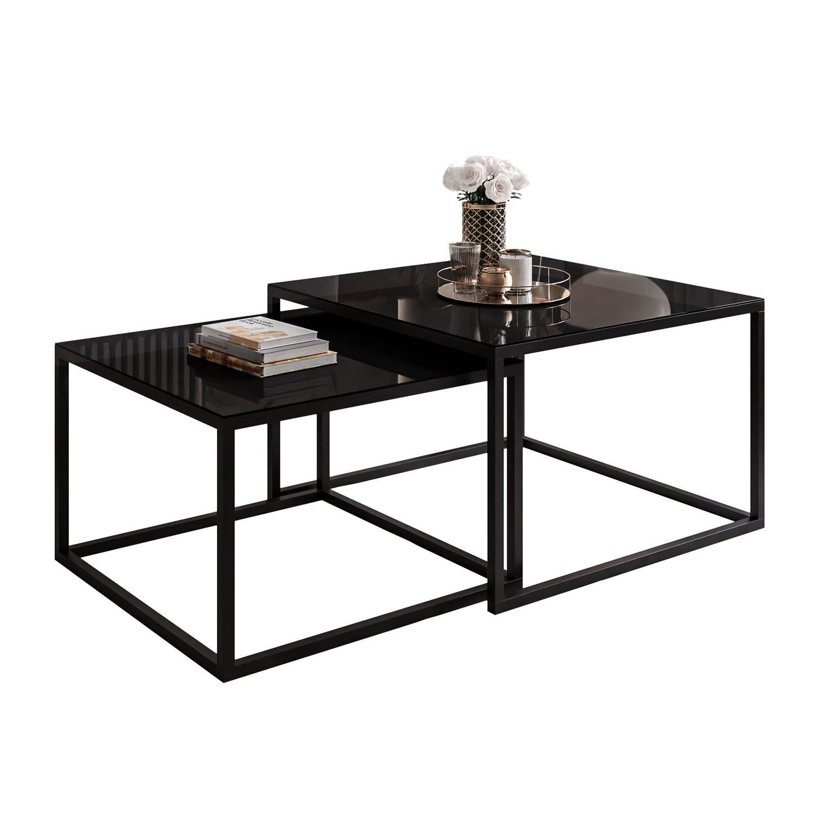 Lookway Couchtisch YOSHI GLASS 2in1 mit schwarzem und weißem Gestell (2er-S günstig online kaufen