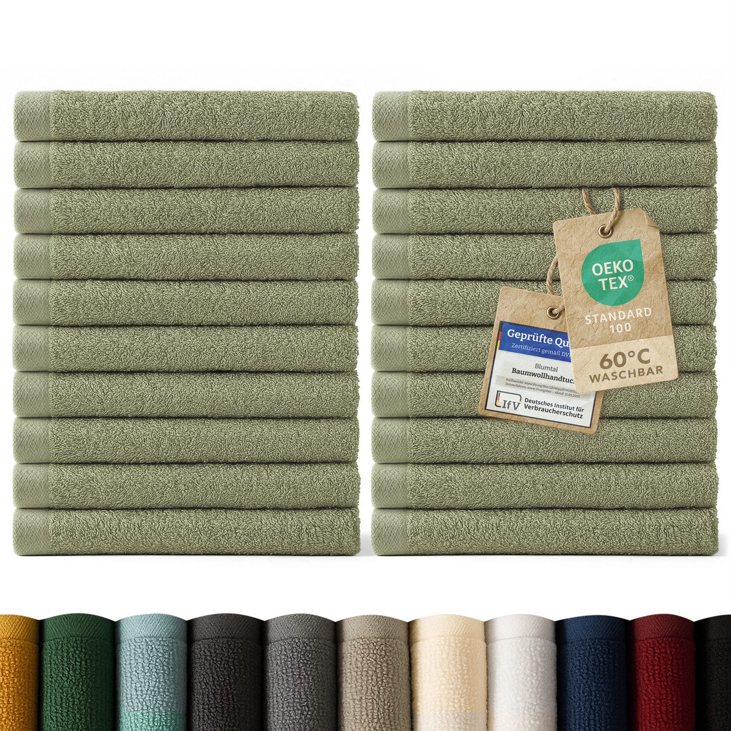 Blumtal Gästehandtücher Premium 30x30cm oder 30x50cm weich und saugstark, Frottee (24-St), 10er (30x50cm), 12er und 24er Set (30x30cm), 100% Baumwolle