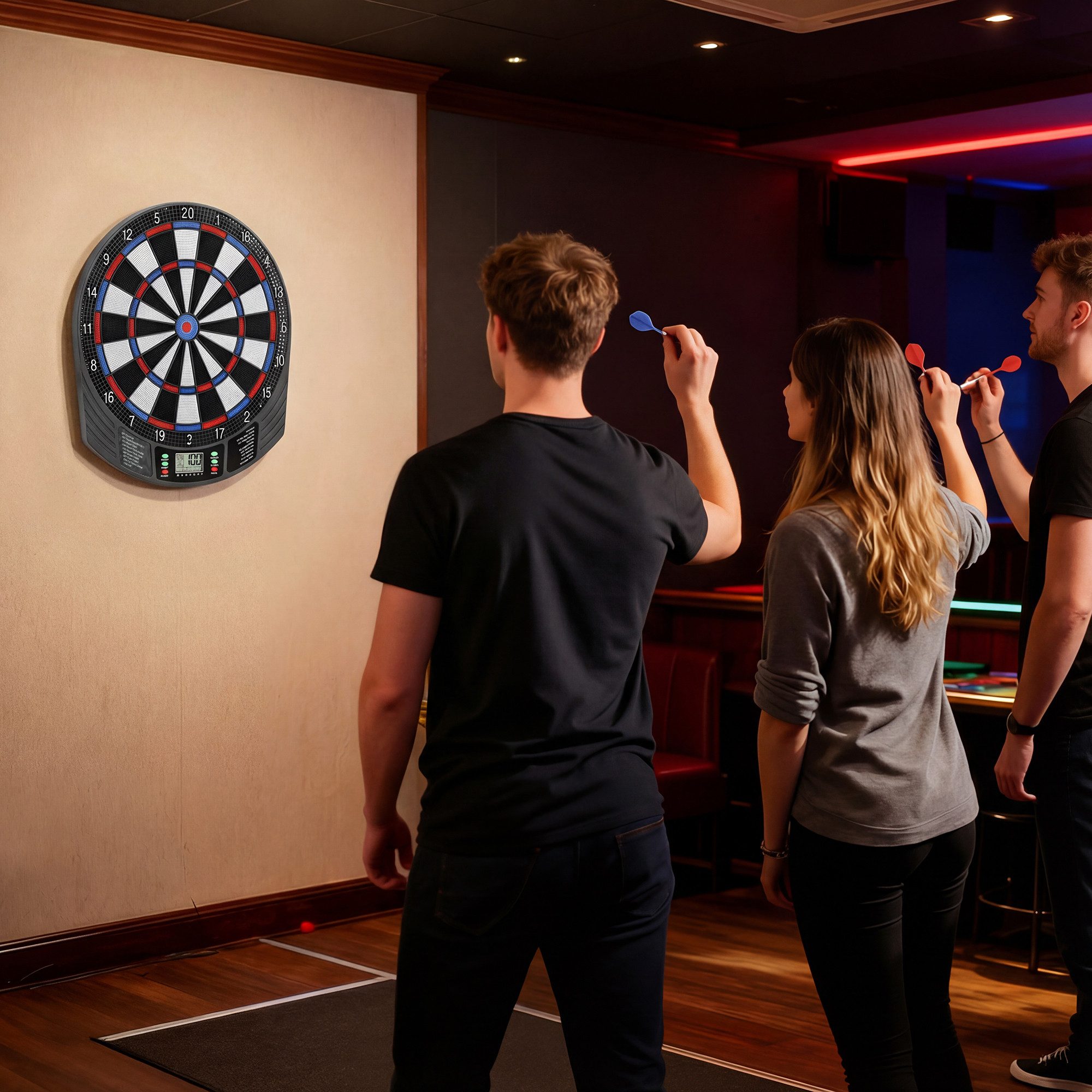 SPORTNOW Dartscheibe Elektronische mit LCD-Anzeigen 18 Spiele 159 Varianten Dartautomat, (Dartboard, 1-tlg., mit Dartpfeilen), für 1 bis 8 Spieler, Mehrfarbig