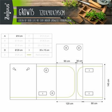 Zelsius Gewächshaus Grow Tent 120 x 90 x 145 cm schwarz/grün Pflanzenzucht Indoor