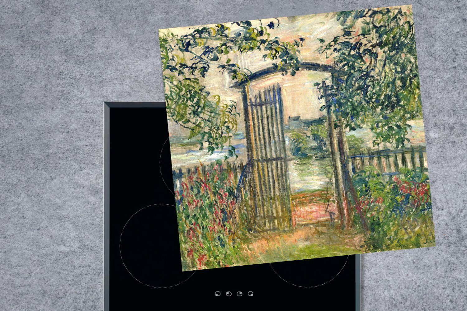 für Claude Gartentor Herdblende-/Abdeckplatte MuchoWow in (1 Ceranfeldabdeckung, küche cm, Das tlg), 78x78 - Vinyl, Arbeitsplatte Vétheuil Monet,