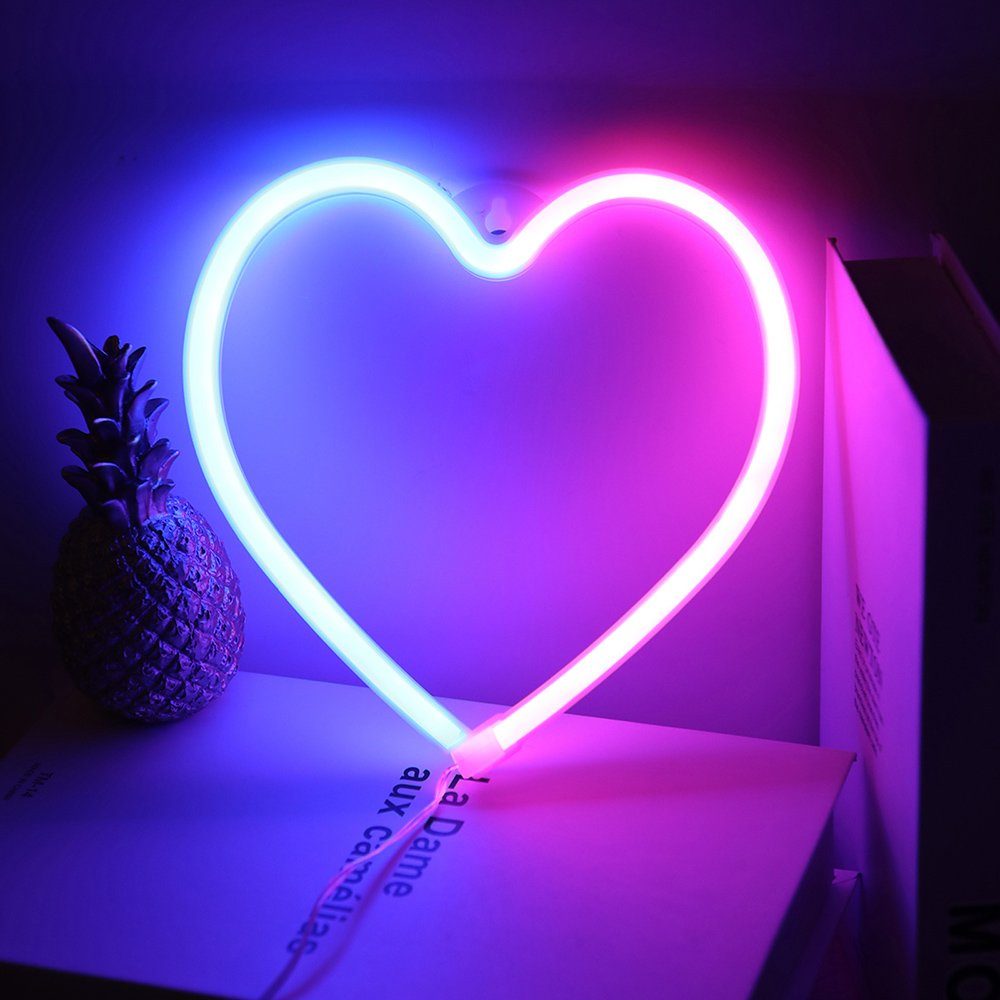 Rosnek LED Dekolicht Herz Blitz, Batterie/USB, Neon Lichter für Schlafzimmer Wand, Schmetterling Alien, Party Deko Blau+Rosa