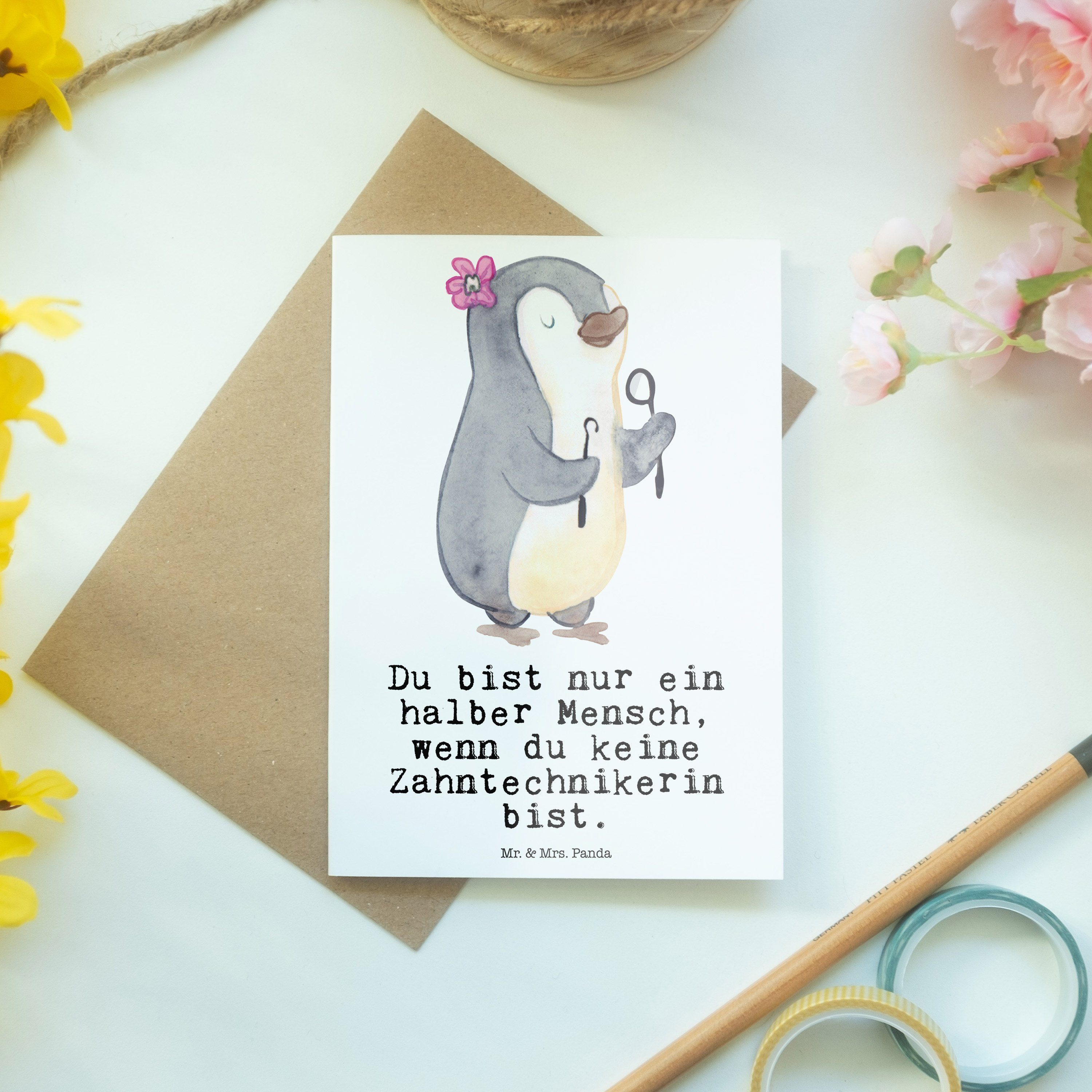 - Herz - A Karte, & Geschenk, Mr. Panda Weiß mit Grußkarte Mrs. Jubiläum, Zahntechnikerin Beruf,