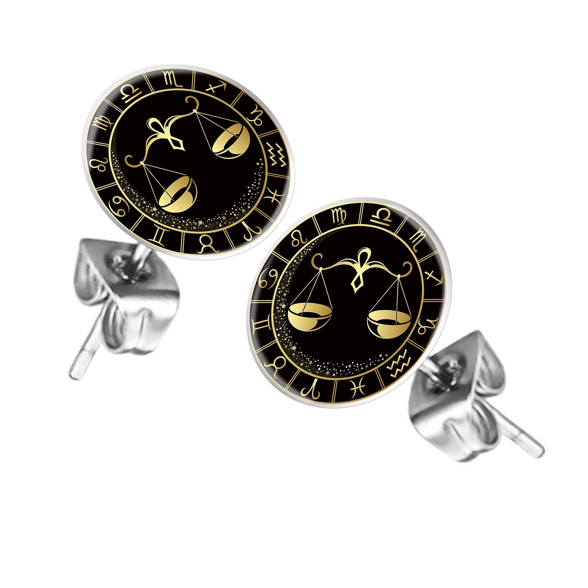 Taffstyle Ohrstecker-Set Ohrringe Sternzeichen Tierkreiszeichen Ohrstecker Motiv Chirurgenstahl (Runde Sternzeichen Ohrstecker für Damen und Herren in 12 Motiven), Runde Platte Lustig Waage Motiv Damen Herren Klein Rund