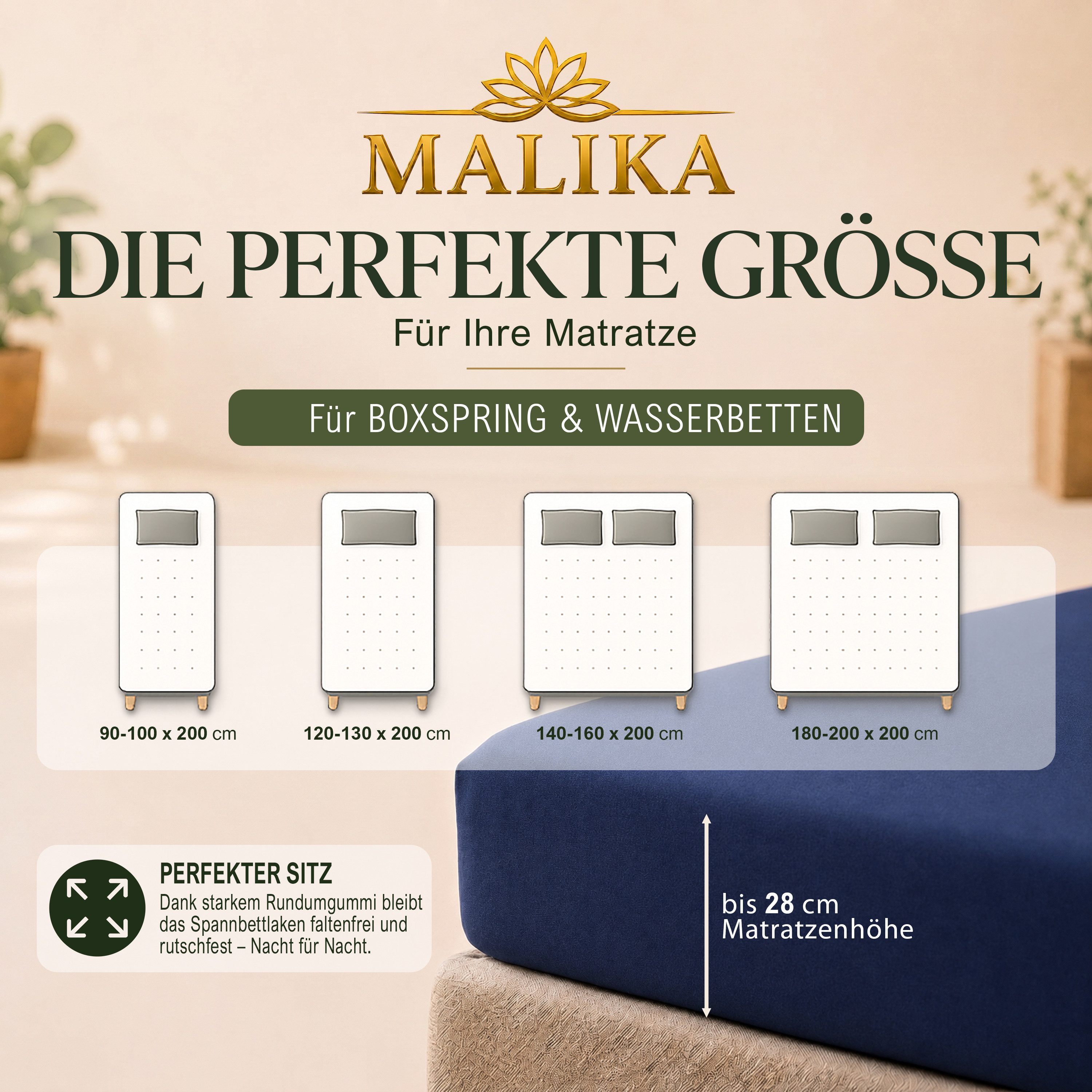 Malika Spannbettlaken aus 100% Baumwolle, 90-100x200, Navy-Blau, Jersey Baumwolle, Gummizug: Ja, (1 Stück), Allergikergeeignet, Pflegeleicht und Atmungsaktiv