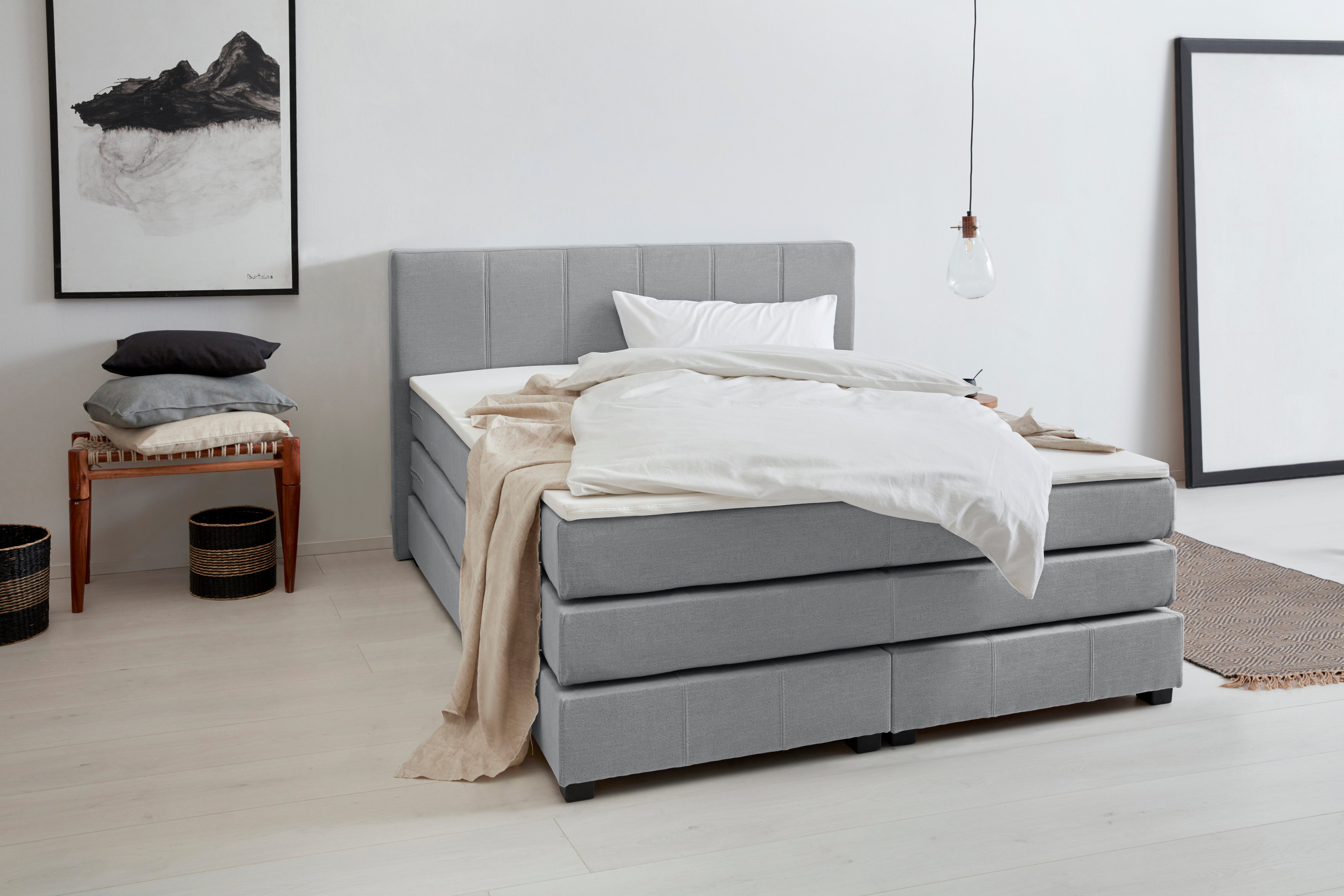 OTTO products Boxspringbett Peetu, Taschenfederkern-Matratze, in 4 Breiten und 4 Farben, incl. Topper