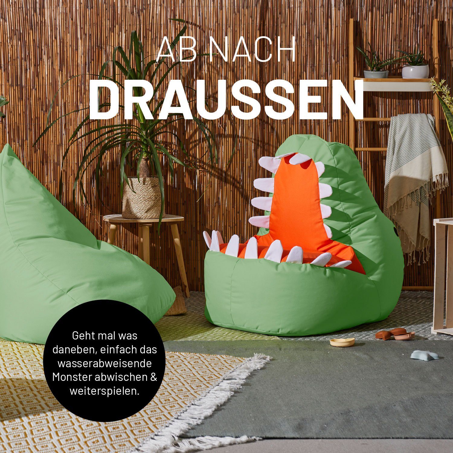 Lumaland Sitzsack Kinder Dino Kissen pflegeleicht, Kuschelsitzkissen, Zauberversteck Kindersitzsack), 90x90x70 Kinderzimmer, Grün cm (1x Pastell