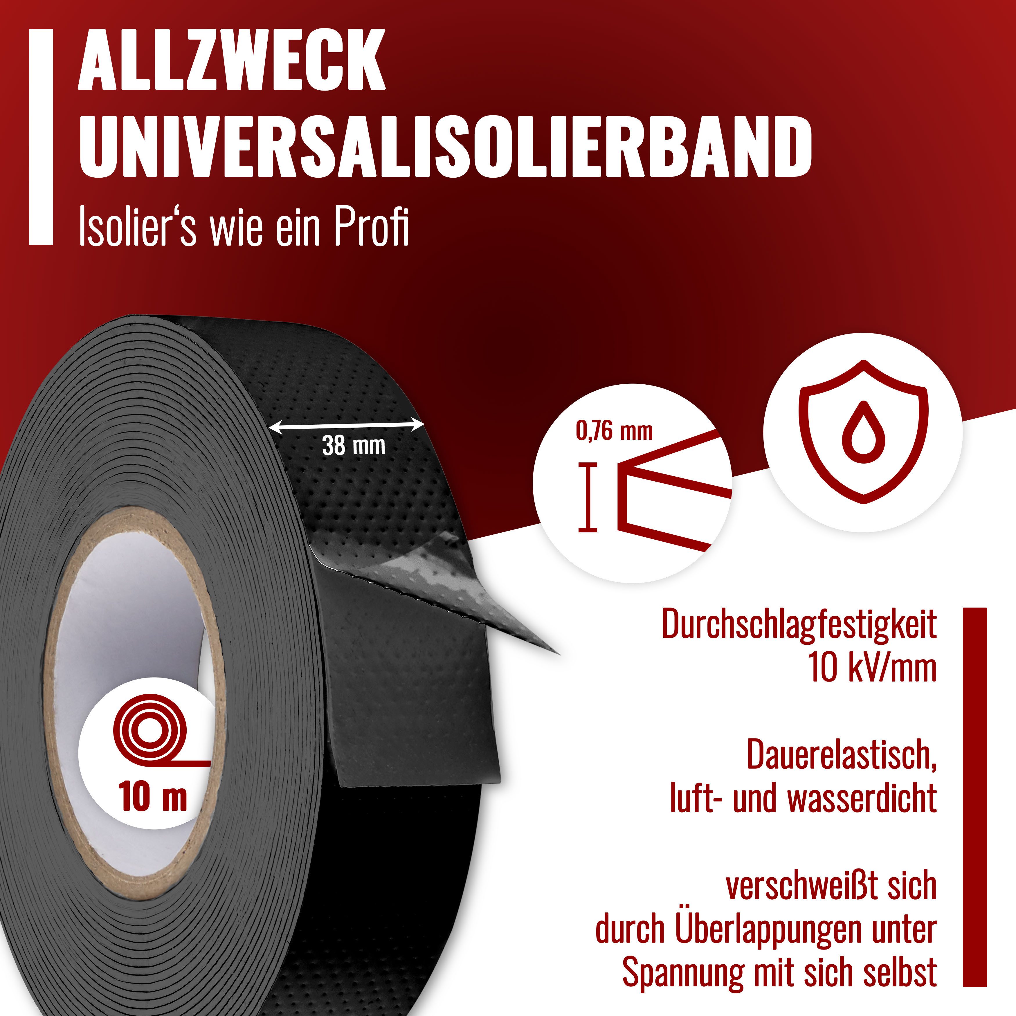 Poppstar Isolierband Selbstverschweißendes Elektro & Universalisolierband (1-St) Mittelspannungsband für Spannungen bis 10.000 Volt