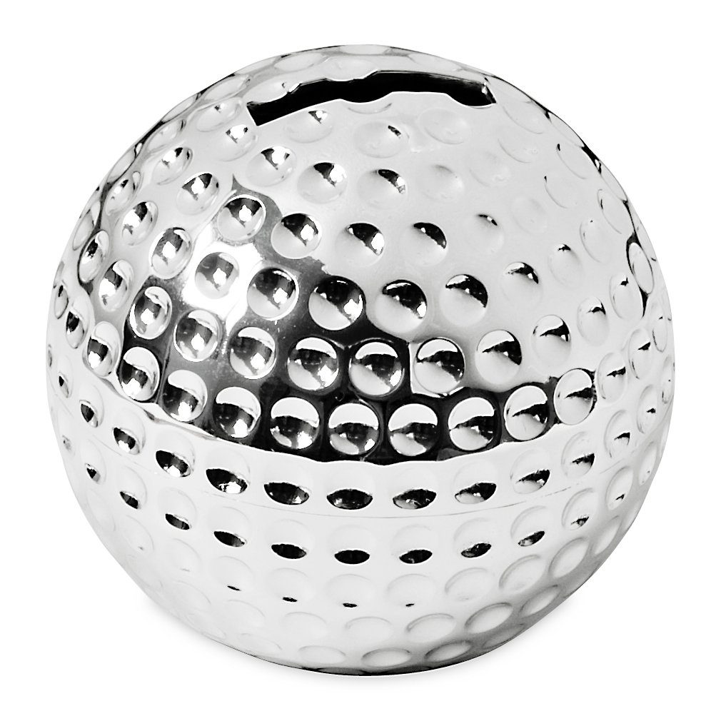 EDZARD Spardose Golfball, versilberte Sparbüchse mit Anlaufschutz, Sparschwein im modernen Design, ideal als Geschenk, Höhe 8 cm