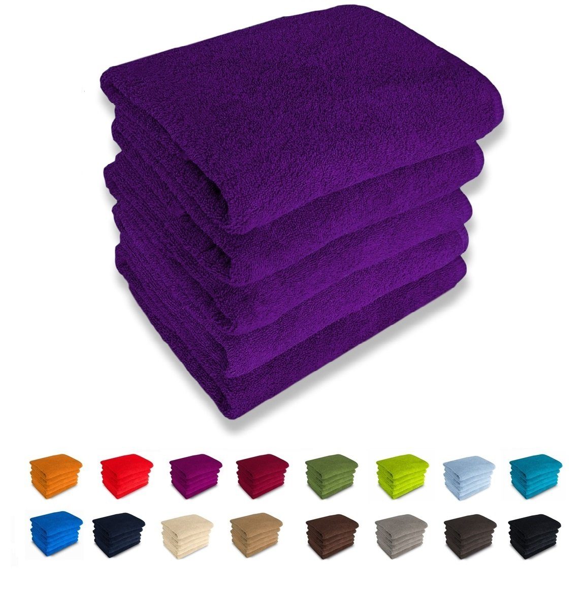 MatratzenL.A.B® Handtuch Set Rimini 500 g/m², 100% Baumwolle, (Duschtücher 70x140 cm Set, 5-tlg), Frotee, mit Aufhänger, 23 Farben, einzeln verpackt violett - 21 | Handtuch-Sets