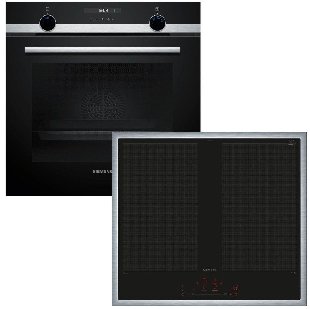 SIEMENS Backofen-Set 3DHeißluft Hydrolyse Pizzafunktion+Induktionsfeld Flexzonen PowerBoost, Hydrolyse