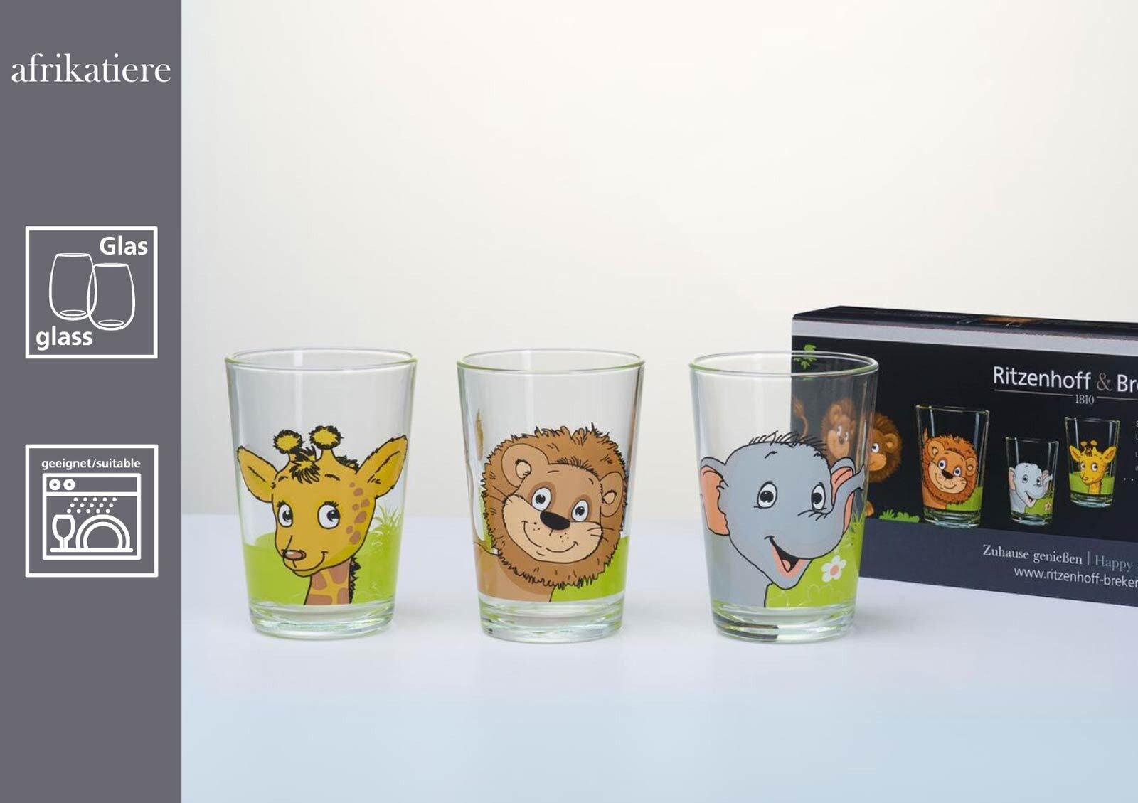 Ritzenhoff & Breker Kinderbecher Hof- und Dschungeltiere Kindergläser 205 ml 6-tlg., 6-tlg., Glas – Bild 3 von 3