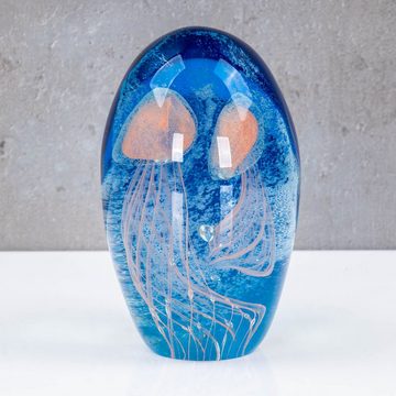 Levandeo® Skulptur, Design Glas Skulptur H13cm Blau Weiß Qualle Kunst Unikat