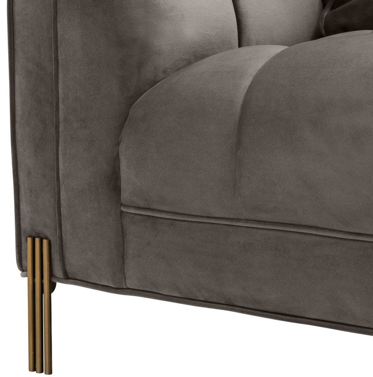 Grau H. mit Sofa x Sofa 68 Casa - 231 Luxus Messingfarben / Sofa Qualität 95 Wohnzimmer Padrino Luxus cm Samt x 4 - Kissen