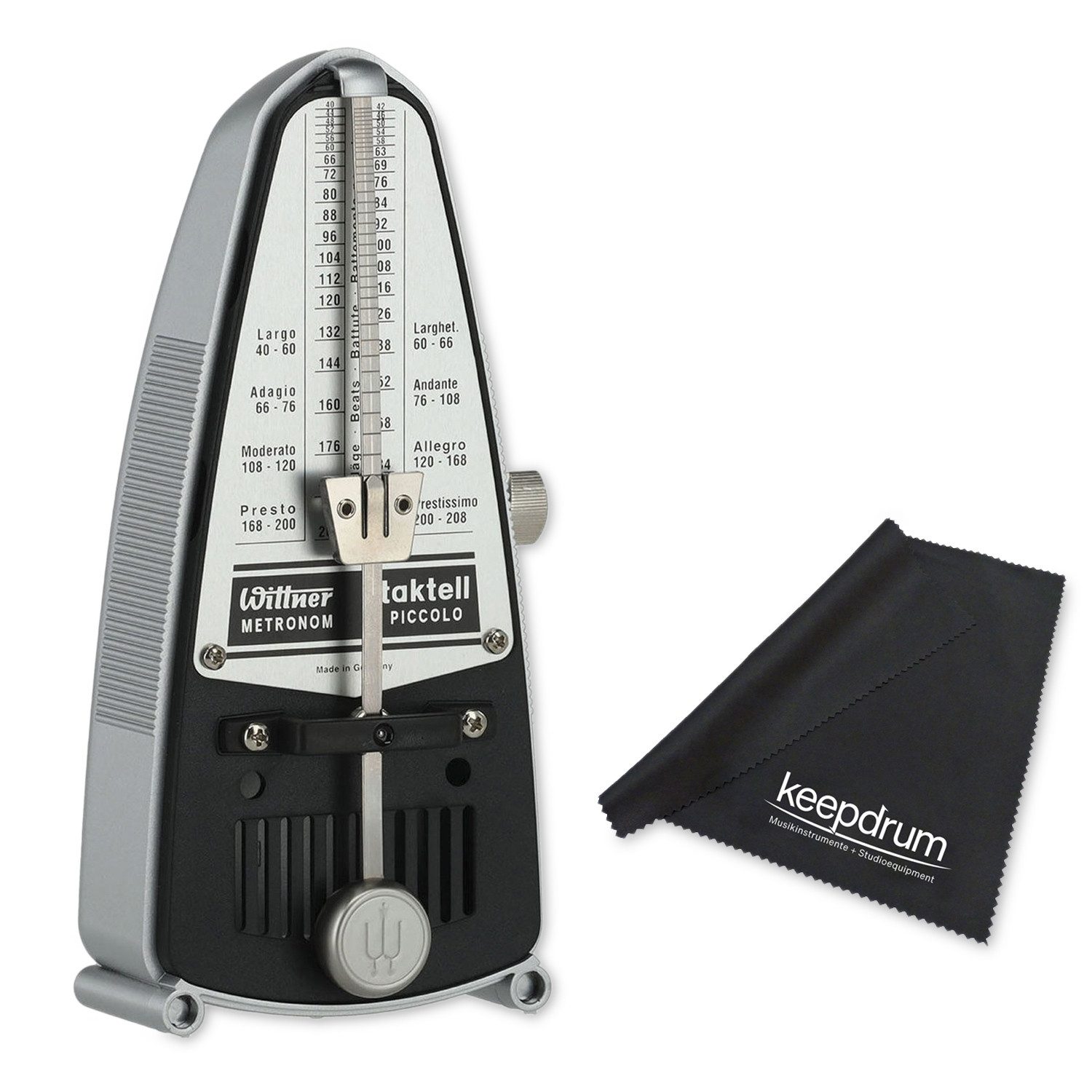 Wittner Metronom Wittner Metronom 838 Taktell Piccolo mechanisch silberfarben mit Tuch, Mechanisch