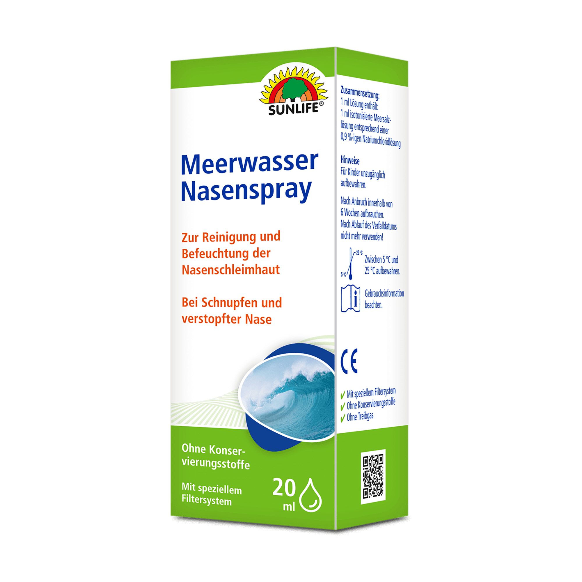 Nasendusche SUNLIFE® Meerwasser Nasenspray 20 ml Nasenspülung Nasenreinigung